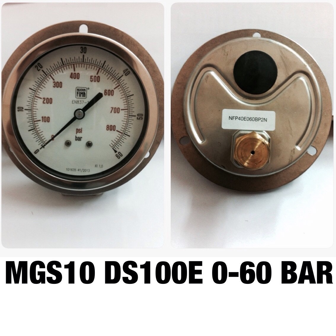 4 นิ้ว 0-60BAR (0-800PSI) ออกหลัง มีปีก 1/2" ทองเหลือง NPT