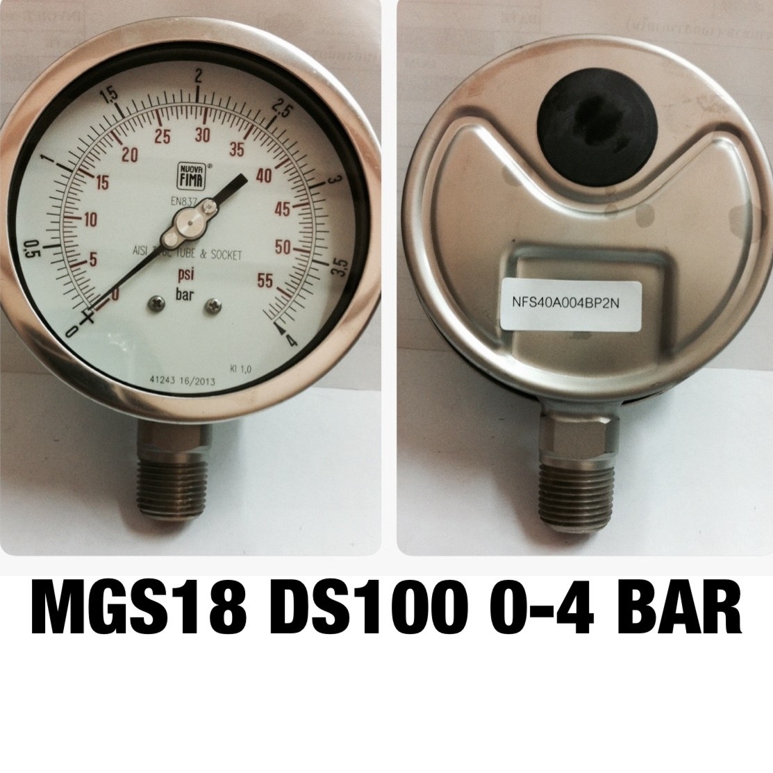 4 นิ้ว 0-4BAR (55PSI) ออกล่าง 1/2" สแตนเลส NPT
