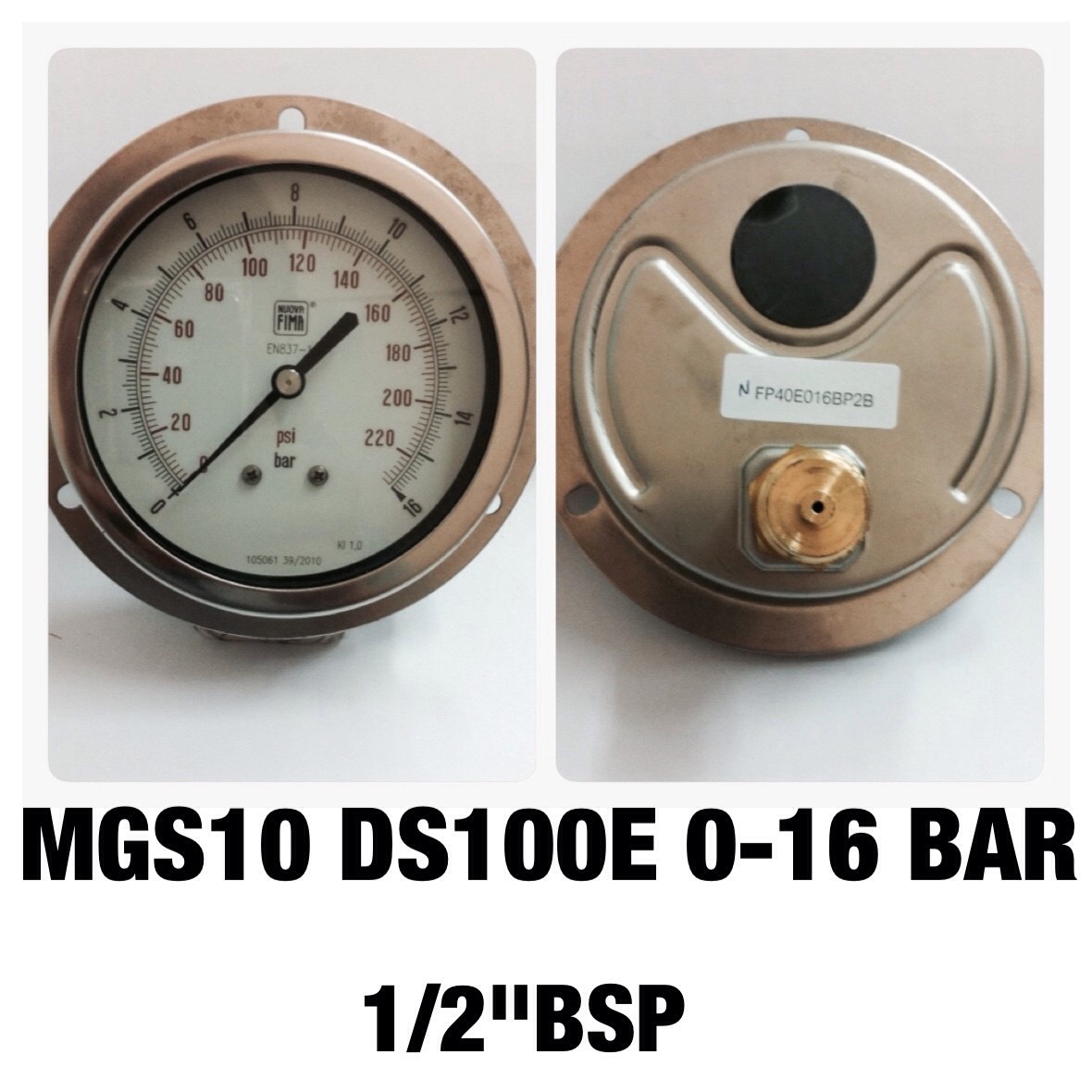 4 นิ้ว 0-16BAR (0-220PSI) ออกหลัง มีปีก 1/2" ทองเหลือง BSP