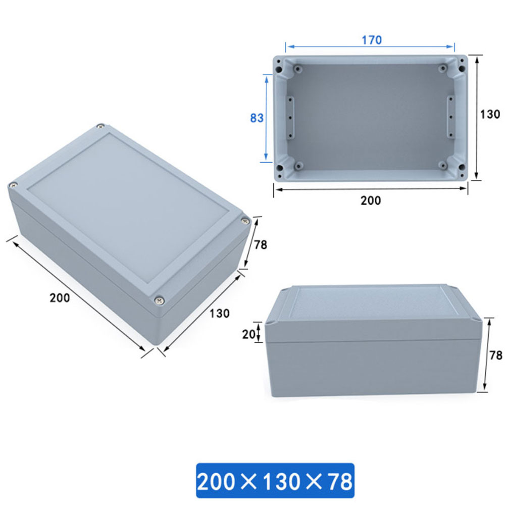 กล่องอลูมิเนียมกันน้ำ IP66 สีเทา ขนาด 200 X 130 X 78 มม.