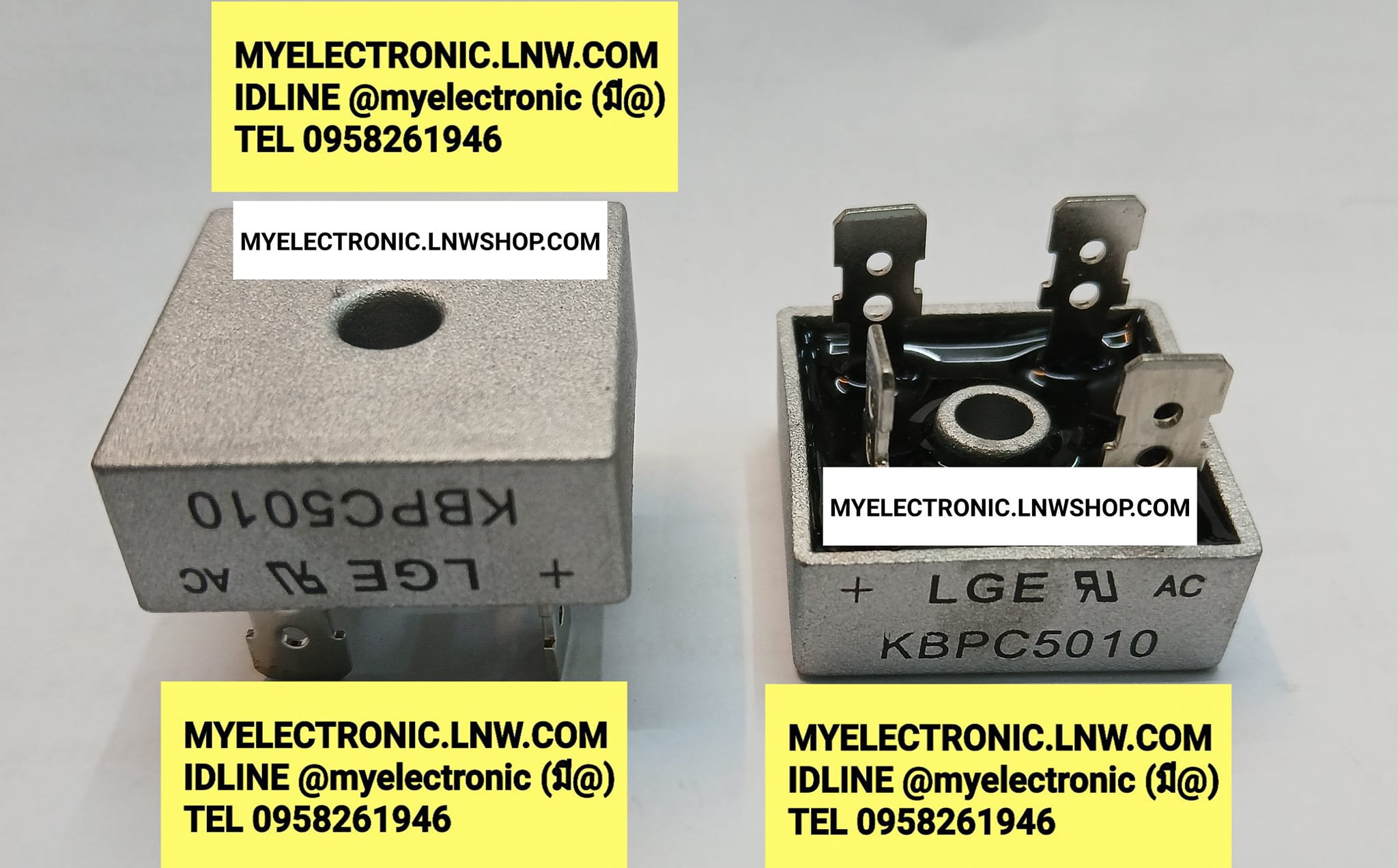 ขาย KBPC5010 ไดโอดบริดจ์ 50A1000V ไดโอดบริดจ์50A1000V ยี่ห้อ LGE L G E ราคา ตัวละ . . . . หน่วย บาท
