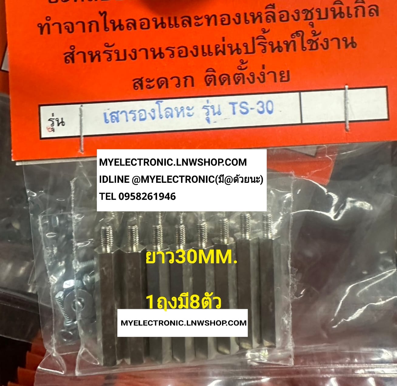 ขาย เสารองปริ้น 30MM. มีน็อตด้านบน มีน็อตบน ขันน็อตบน เสารองโลหะหกเหลี่ยม เสารองแผ่นปริ้น เหล็ก รุ่น TS-30 TS30 1ถุงมี8ตัว ยี่ห้อ S.T.K BLOCK STK-BOX ราคา ถุงละ . . . . . หน่วย บาท