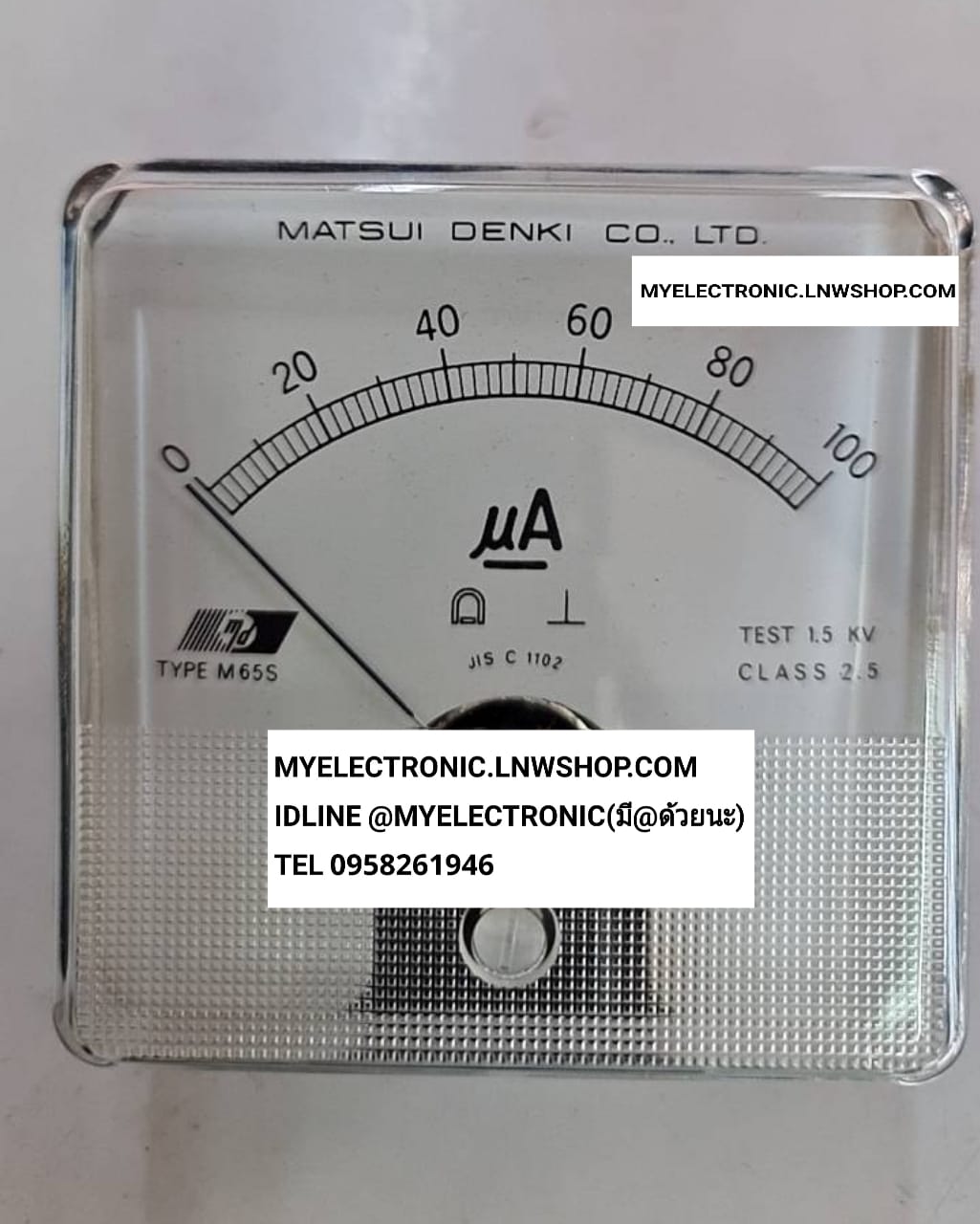 ขาย มิเตอร์100UA รุ่น M65S PANAL METER มิเตอร์ 100uA SIZE ขนาด 80×80MM. ยี่ห้อ MATSUDENKI MADE IN JAPAN ของแท้ ราคา ตัวละ . . . . หน่วย บาท
