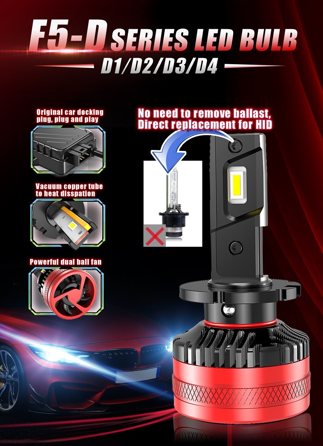 SALE หลอดไฟ LED ไฟหน้ารถยนต์ รุ่น F5 ของแท้ สว่างกว่า ทน 22000LM 110W (รับประกัน 3 เดือน) ซีนอลโรงงาน