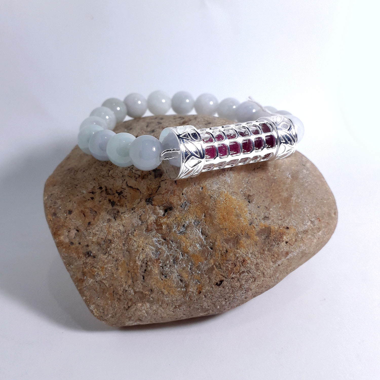 Bracelet Jade Natural 5.5 cm. SILVER 92.5% 1 BG-28