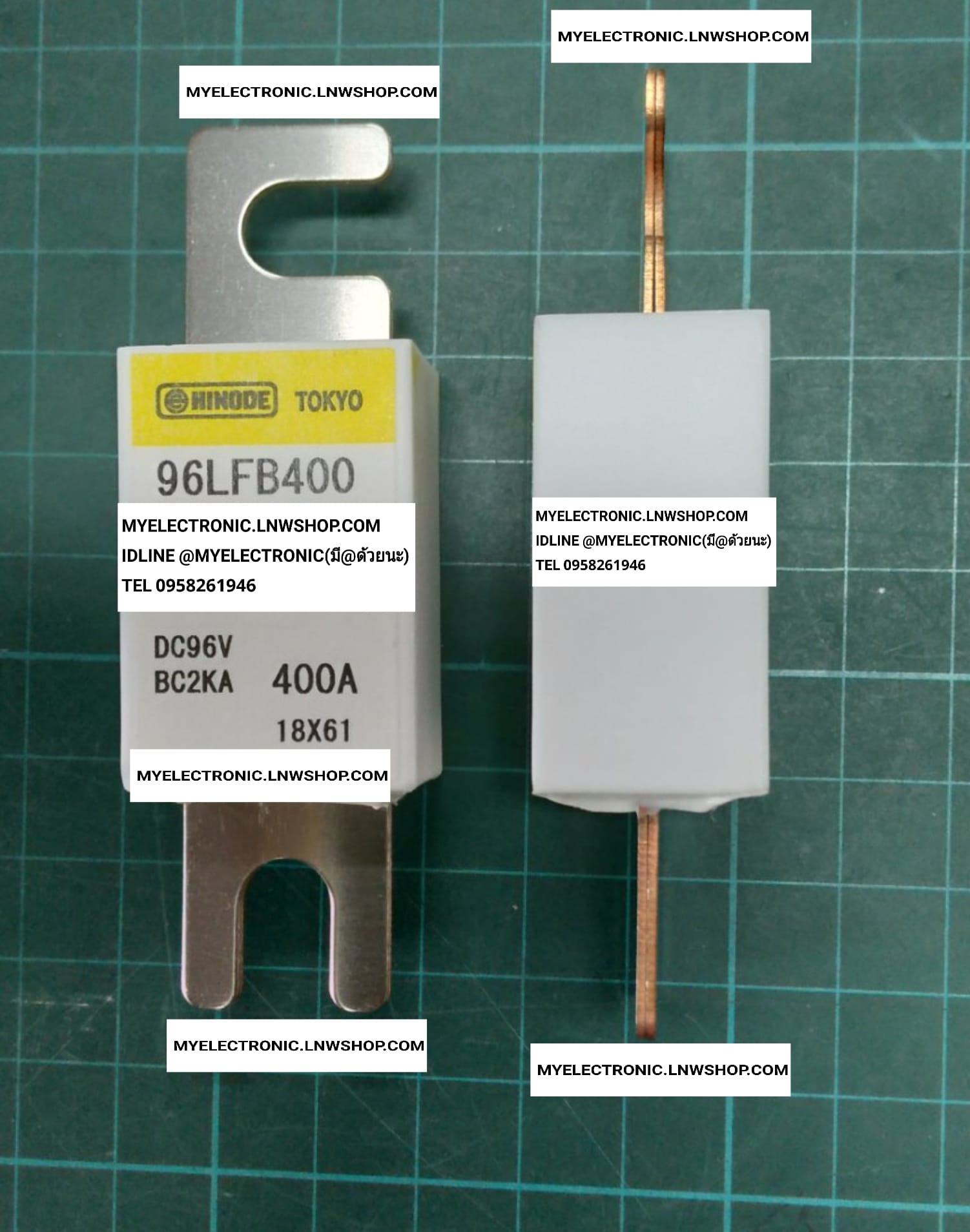 ขาย ฟิวส์400A DC96V BC2KA รุ่น 96LFB400 ยี่ห้อ HINODE TOKYO ราคา ตัวละ . . . หน่วย บาท
