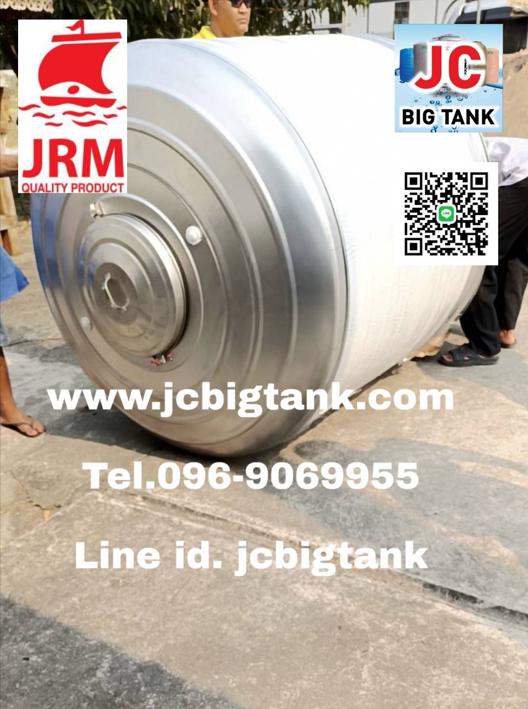 แท้งค์น้ำสแตนเลสตราเรือใบ JRM ขนาด 2000 ลิตร ทรงก้นนูน (18-8) มอก.989-2562