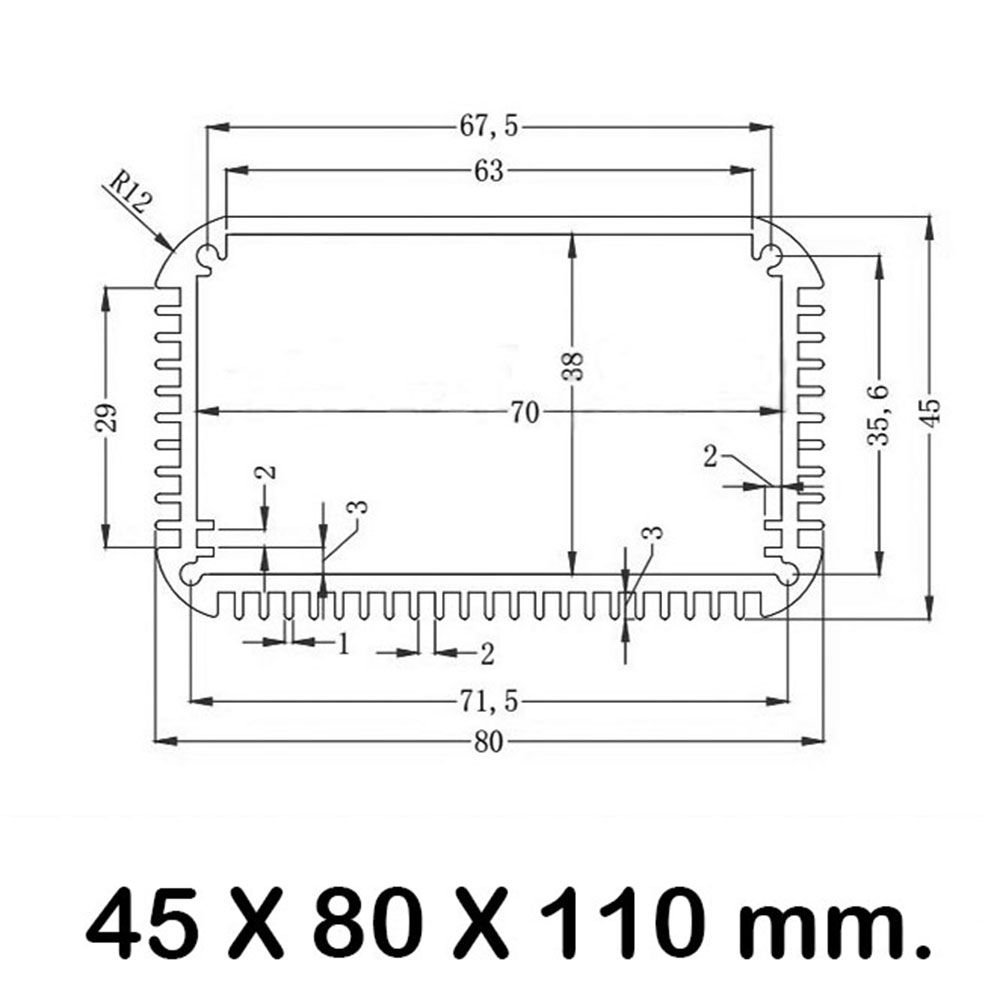 กล่องอลูมิเนียมสีเงิน ขนาด 45 X 80 X 110 mm.