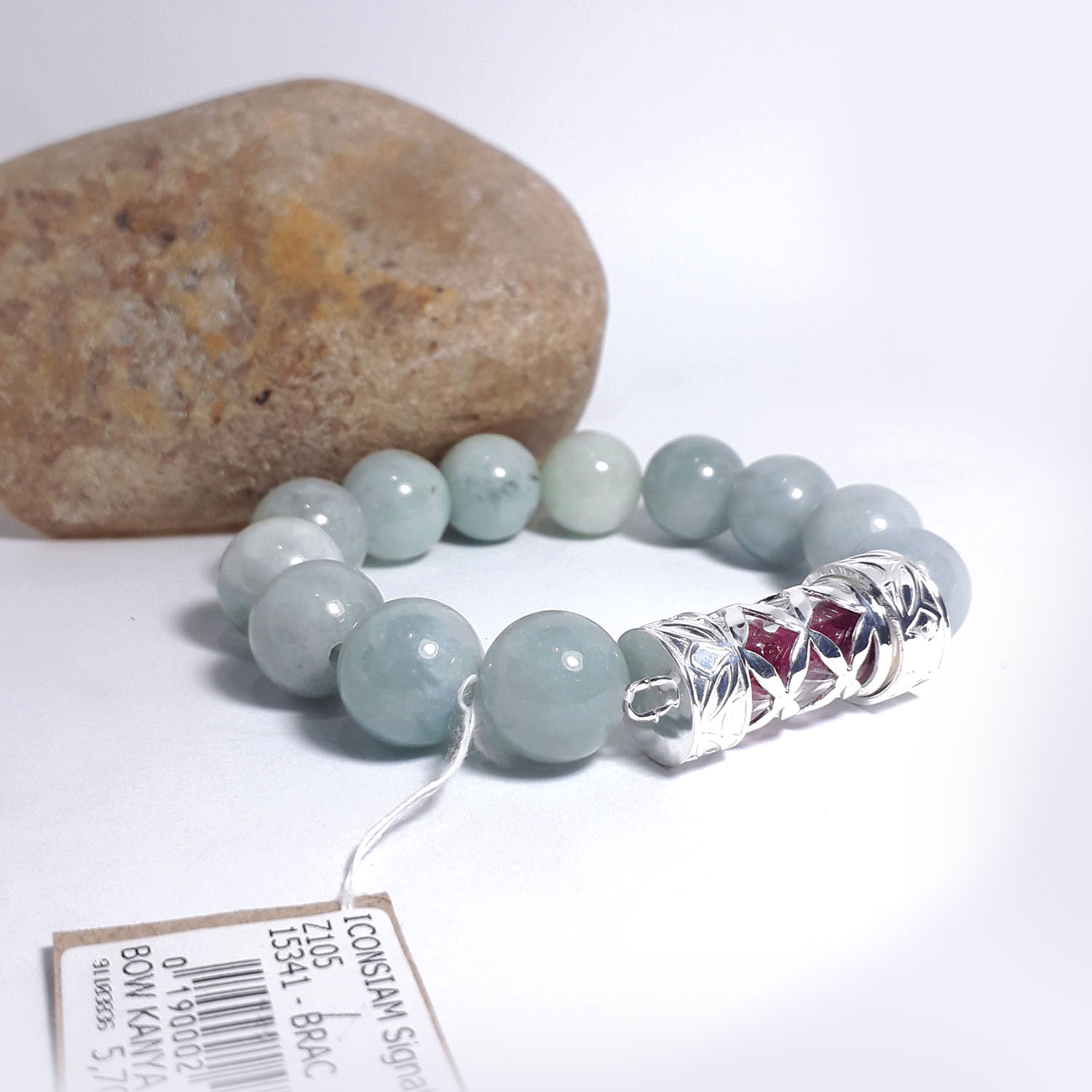 Bracelet Jade Natural 5.5 cm. SILVER 92.5% 1 BG-27