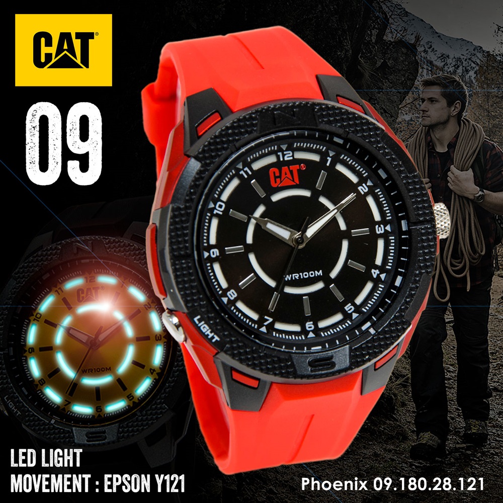 นาฬิกา CAT รุ่นลิมิเต็ดปี 2020 รุ่น Phoenix 09 หน้าปัดดำ สายสีแดง รหัส Phoenix 09.180.28.121