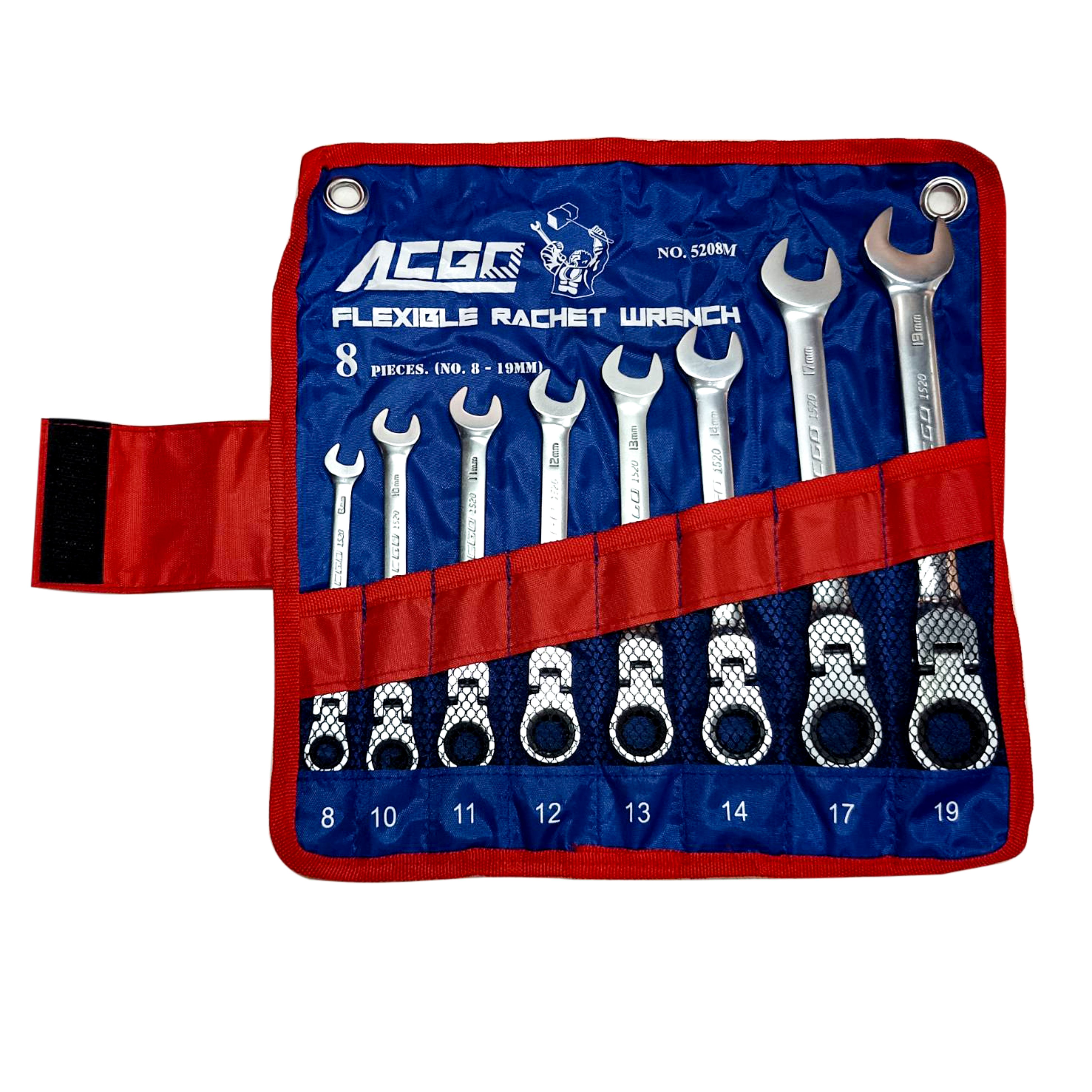 ACGO ประแจแหวนข้างปากตายฟรีสปีดอ่อนตัว แบบชุด 8 ตัว ขนาด 8-19 mm No.5208M