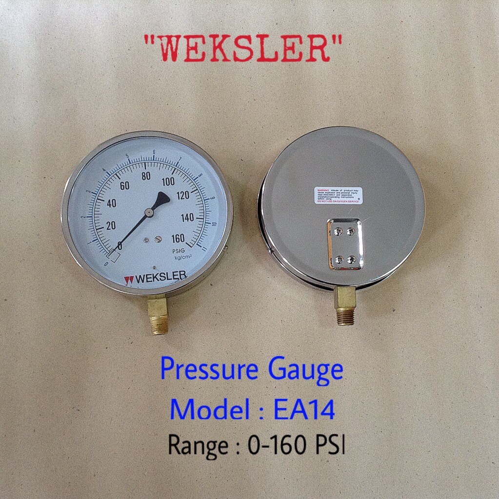"WEKSLER" 4.5 นิ้ว EA14 0-160PSIG/0-11KG/CM2 ออกล่าง 1/4" ทองเหลือง NPT