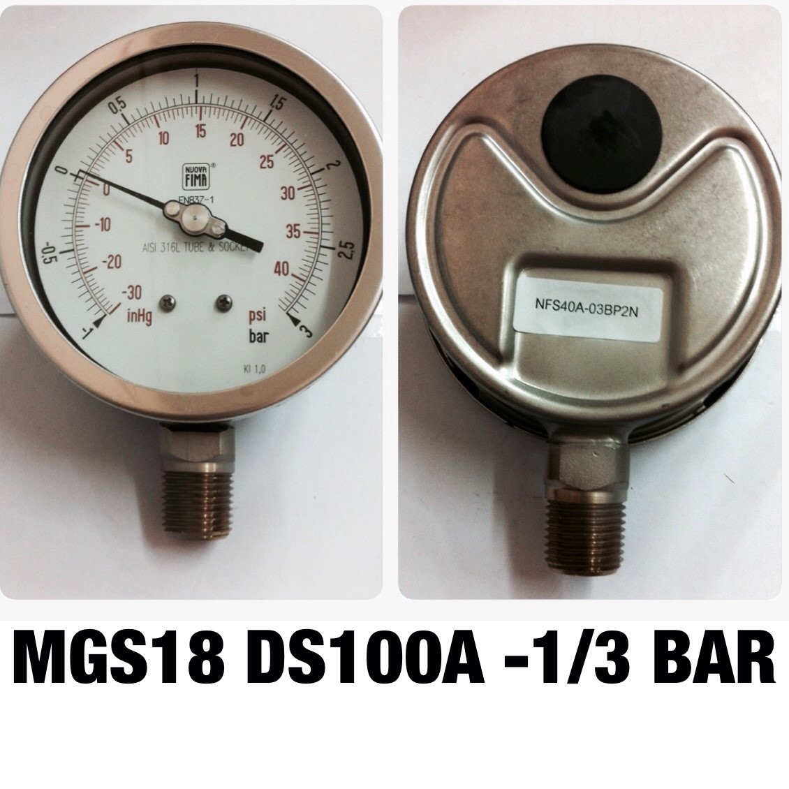 4 นิ้ว -1-0-3BAR (40PSI) ออกล่าง 1/2" สแตนเลส NPT