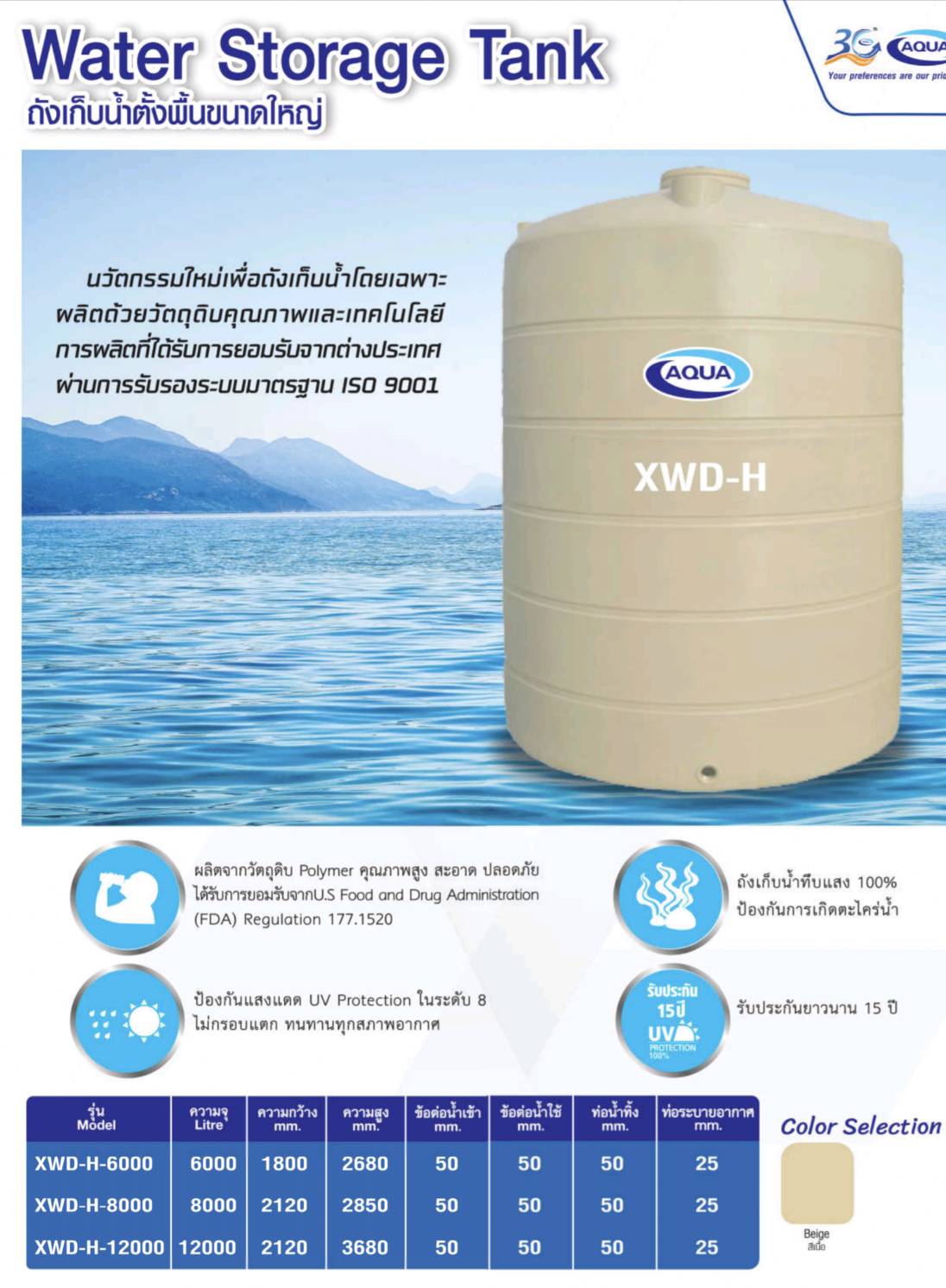 ถังเก็บน้ำบนดิน ขนาดใหญ่ AQUA รุ่น XWD ขนาด 8000 ลิตร