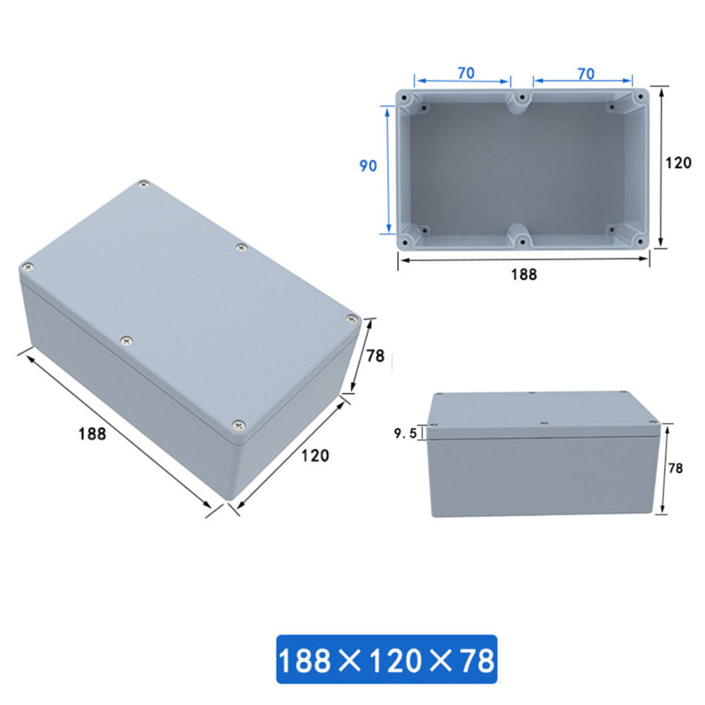 กล่องอลูมิเนียมกันน้ำ IP66 สีเทา ขนาด 188 X 120 X 78 มม.