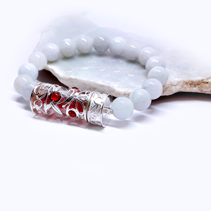 สร้อยข้อมือ JADE&SILVER92.5% ( BL201 ) @ 5.5 CM. WHITE-PINK 1 BL201