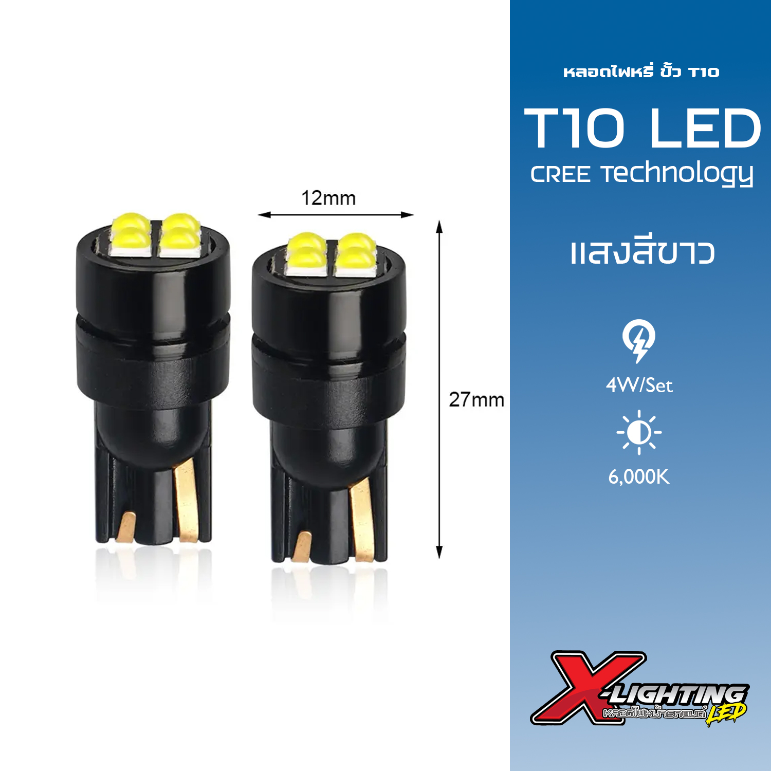 1 คู่ ไฟหรี่ LED ขั้ว T10 w5w CREE Tech. 4SMD CANBUS แสงสีขาว
