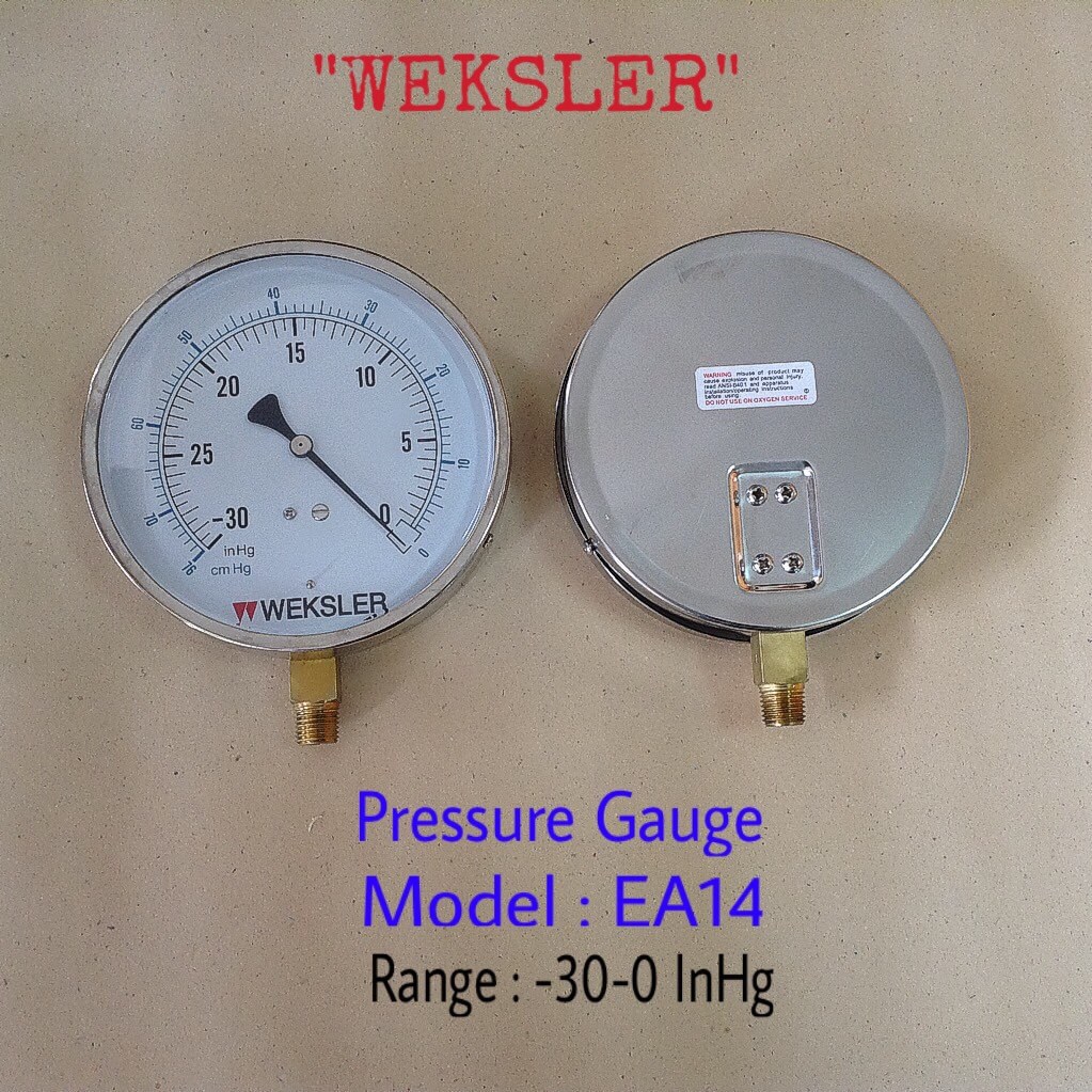 "WEKSLER" 4.5 นิ้ว EA14 -30-0 In Hg/-76-0 Cm hg ออกล่าง 1/4" ทองเหลือง NPT