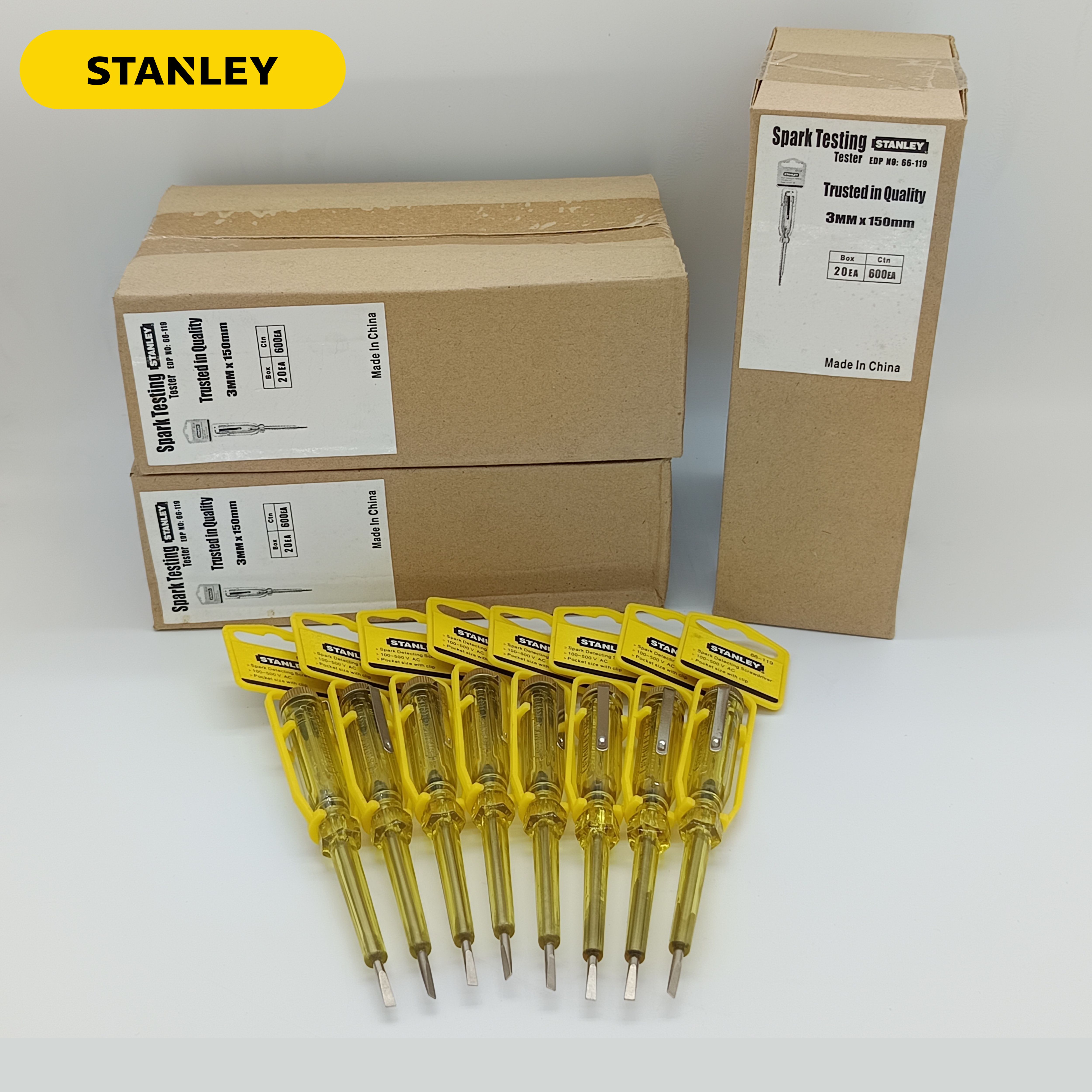 STANLEY 66-119 ไขควงลองไฟ ไขควงเช็คไฟ ขนาด 3x150มม. 100-500 โวลต์ ของแท้ 100%