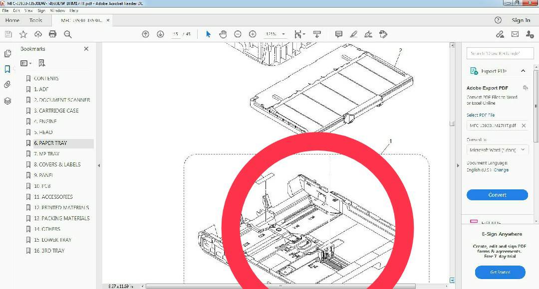 "ถาดป้อนกระดาษ A4" SHEET GUIDE ASSY BROTHER MFC-J3530DW
