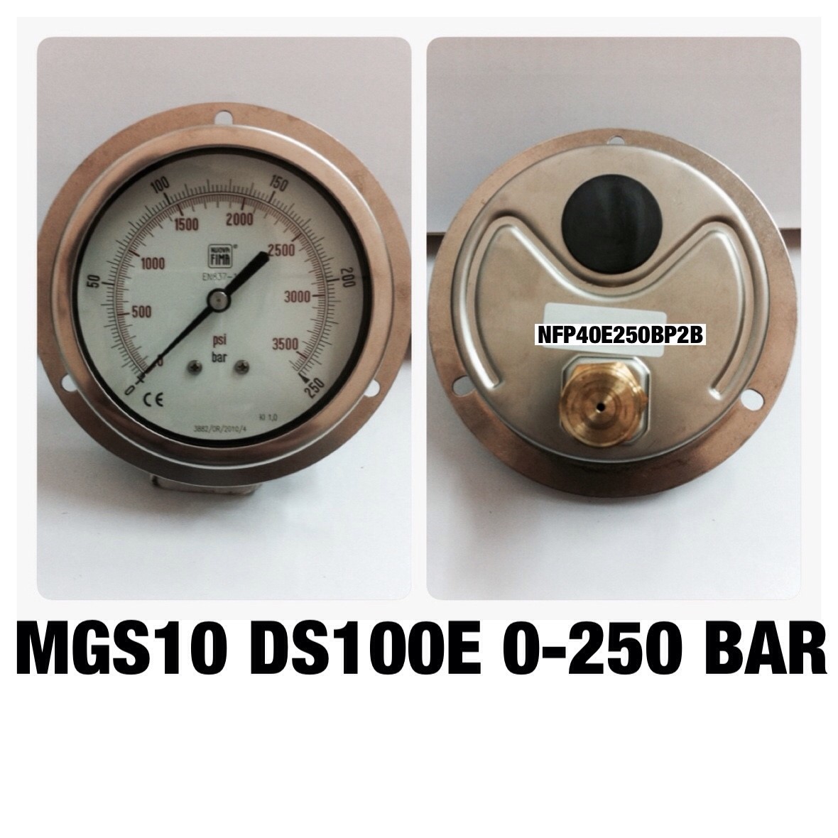 4 นิ้ว 0-250BAR (0-3500PSI) ออกหลัง มีปีก 1/2" ทองเหลือง NPT