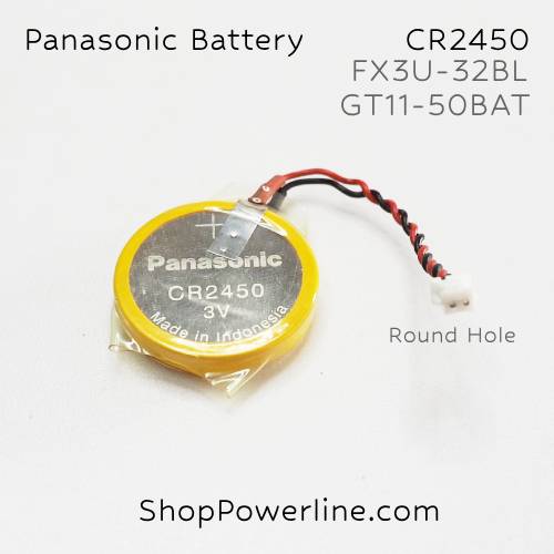 แบตเตอรี่ Battery Panasonic (CR2450, GT11-50BAT, FX3U-32BL) 3V (Round Hole Plug)