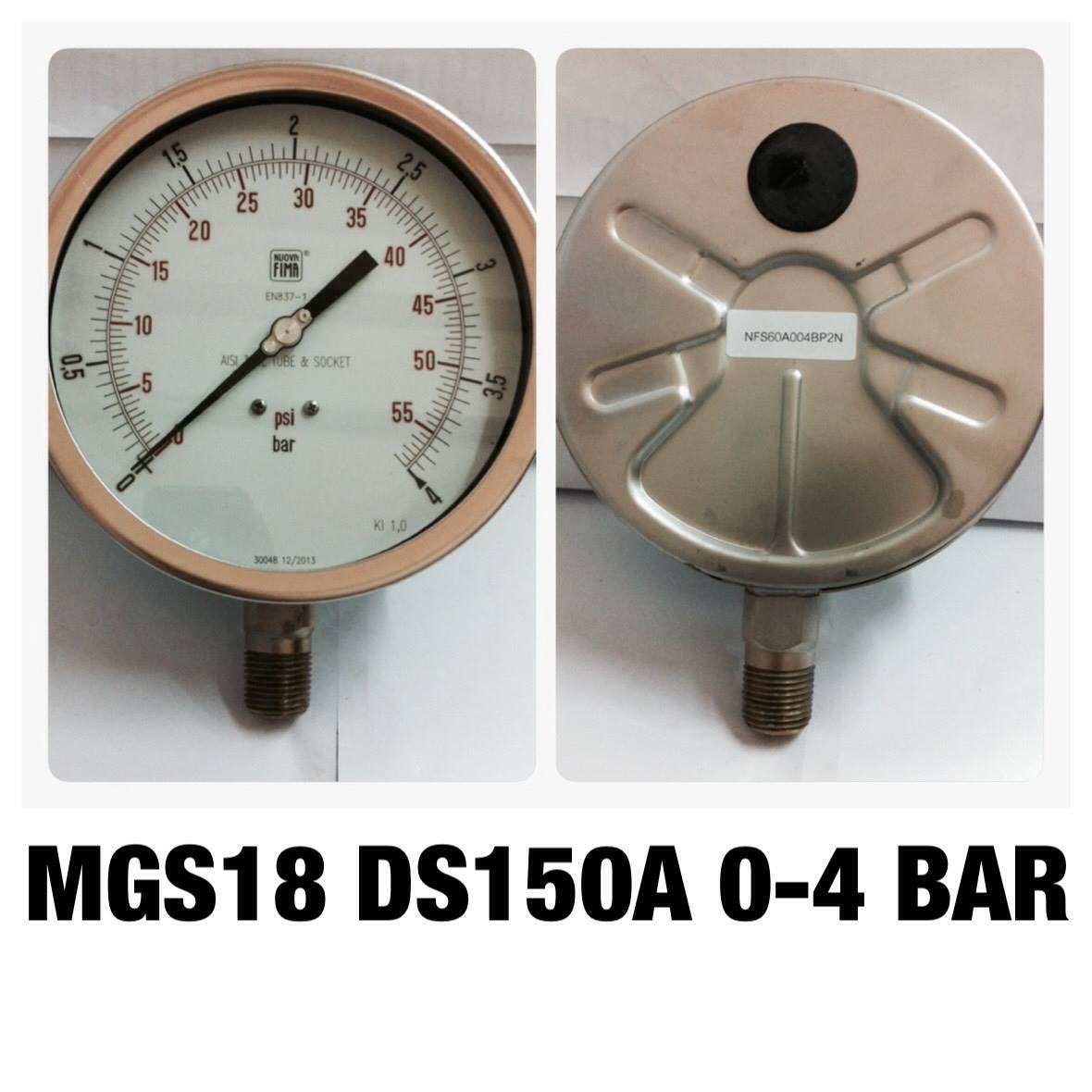 6 นิ้ว 0-4 BAR ออกล่าง เกลียว 1/2" NPT สแตนเลส(แบบแห้ง)