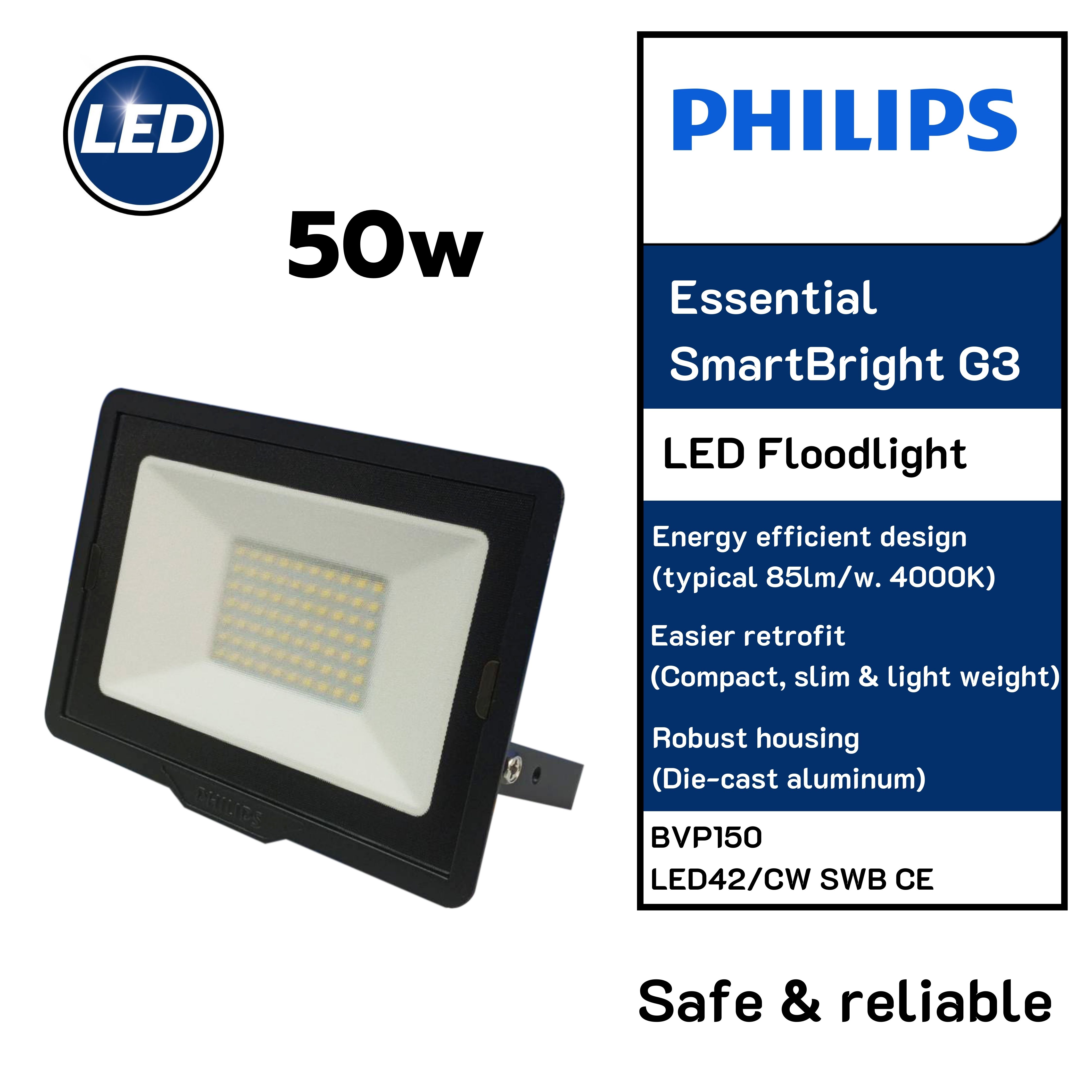 Philips LED Floodlight โคมฟลัดไลท์ BVP150 LED42/CW 220-240V 50W SWB CE G3 Cool White (แสงขาว)