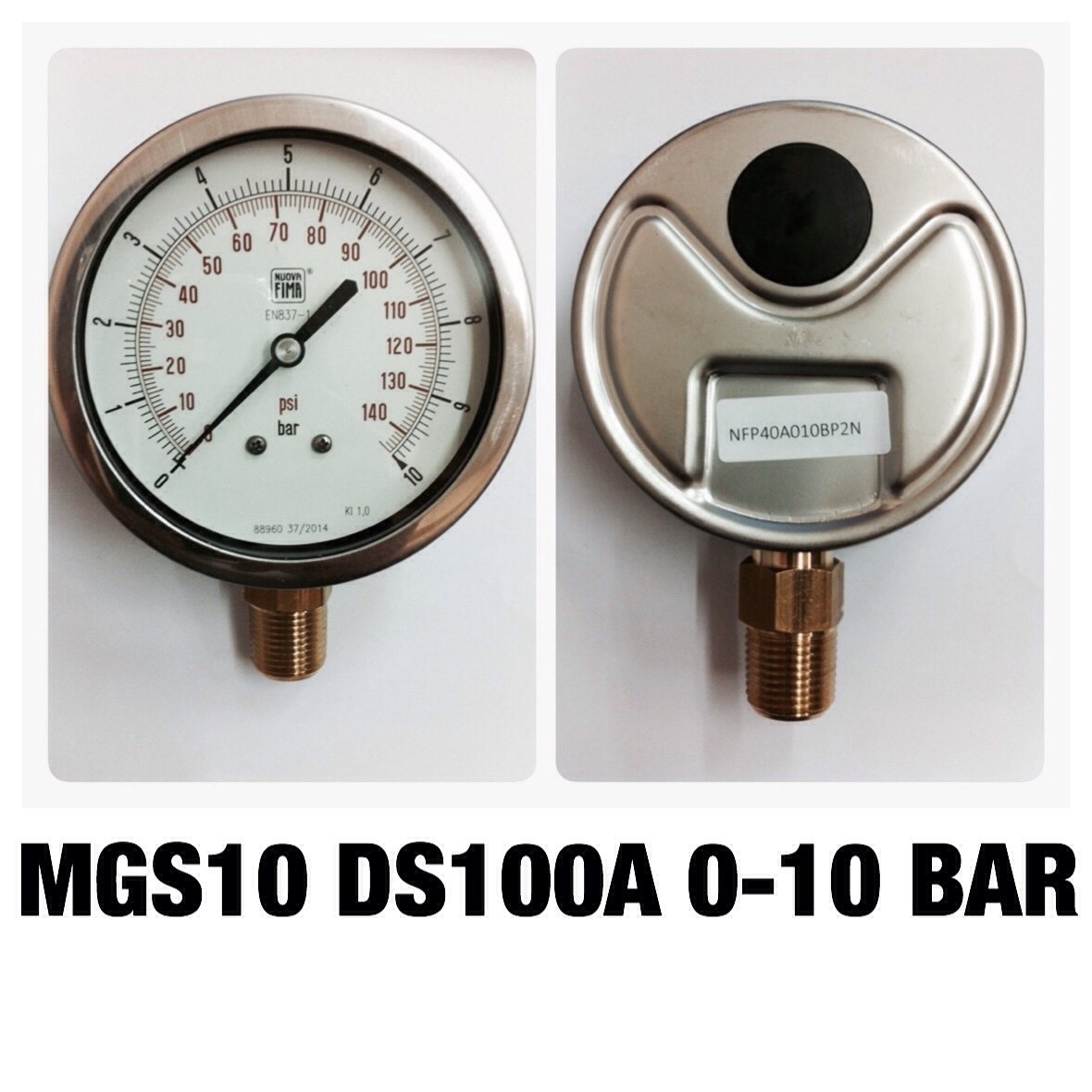 4 นิ้ว 0-10BAR (0-140PSI) ออกล่าง 1/2" ทองเหลือง NPT