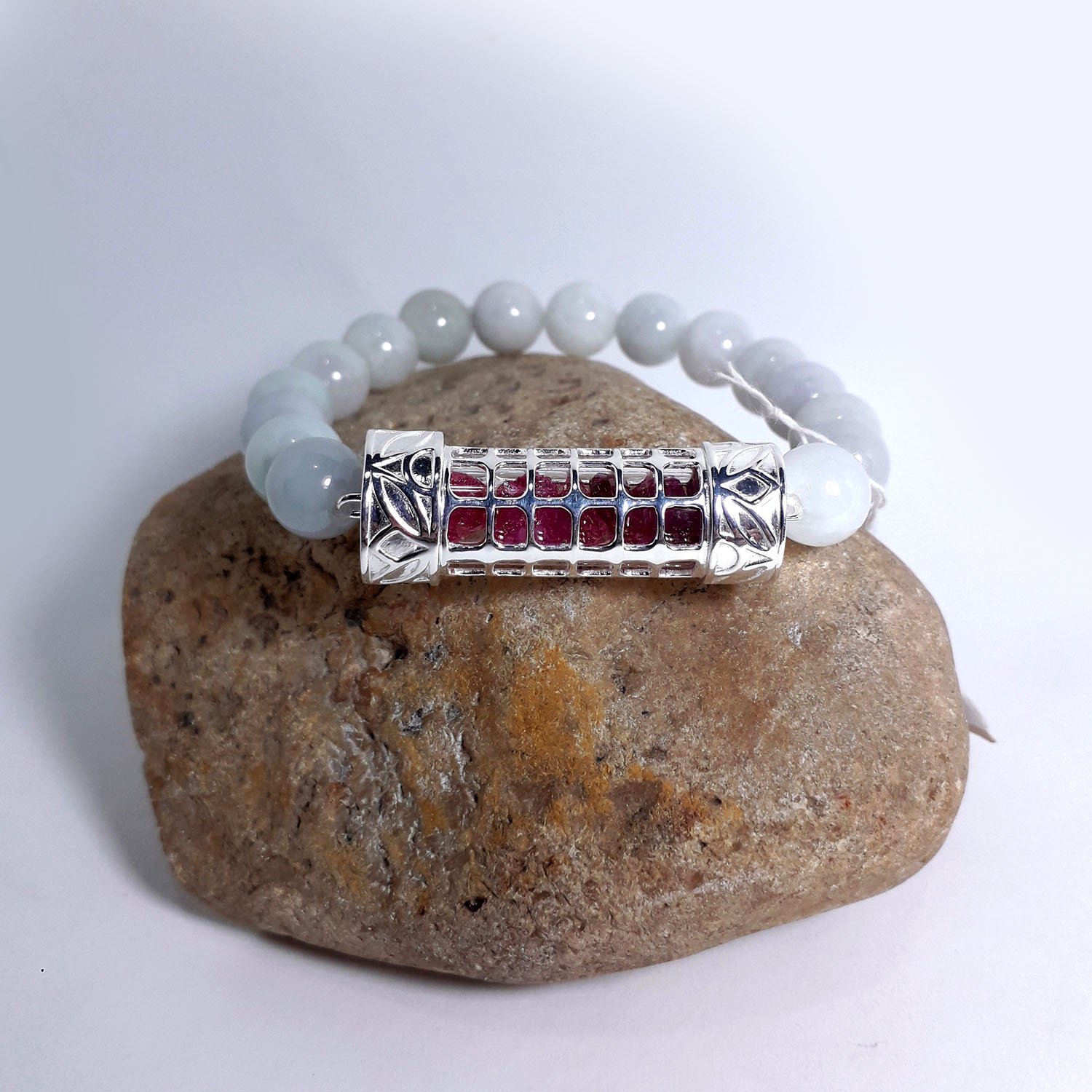 Bracelet Jade Natural 5.5 cm. SILVER 92.5% 1 BG-28