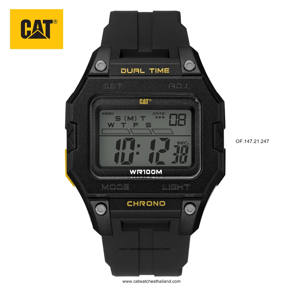 นาฬิกา CAT ระบบดิจิตอล รุ่น Digi Square รหัส OF.147.21.247 สายดำ-หน้าปัดสี่เหลี่ยม