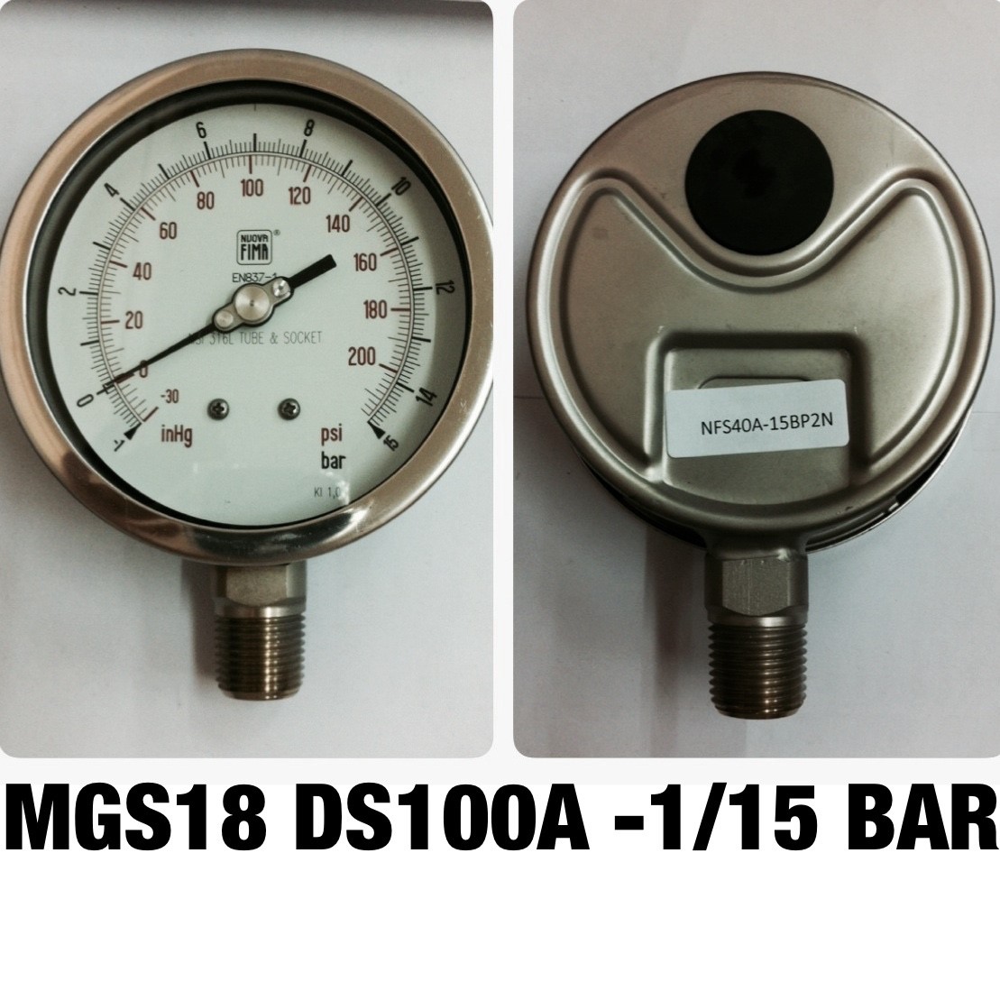 4 นิ้ว -1-0-15BAR (200PSI) ออกล่าง 1/2" สแตนเลส NPT