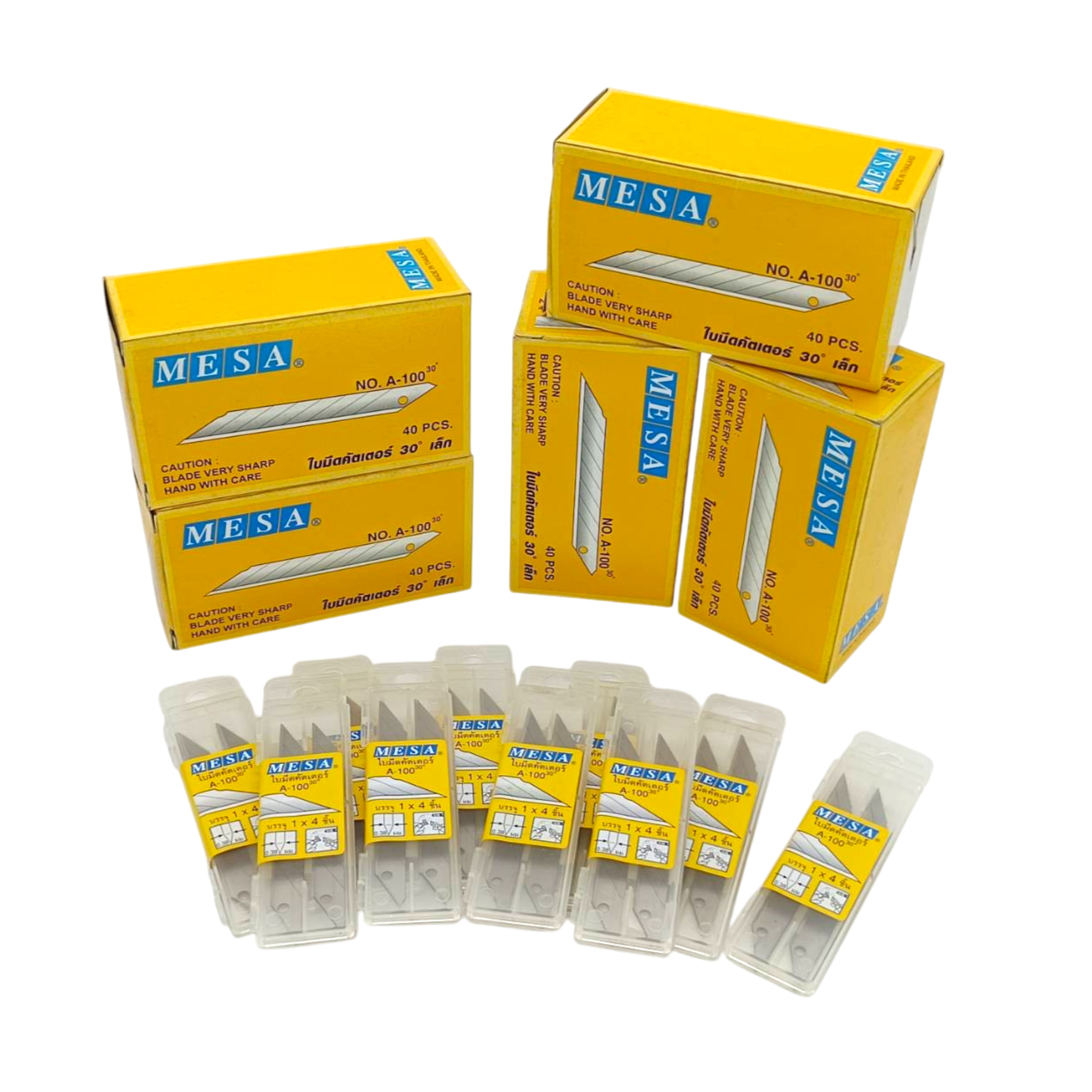 ใบมีดคัตเตอร์เล็ก MESA รุ่น A-100 30 องศา 1 กล่อง (1 กล่อง 10 หลอด,40ใบ)