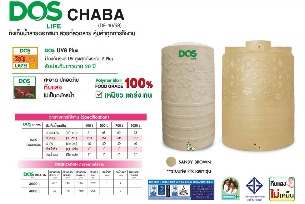 ถังเก็บน้ำบนดิน DOS รุ่น CHABA (DE-40/SB)