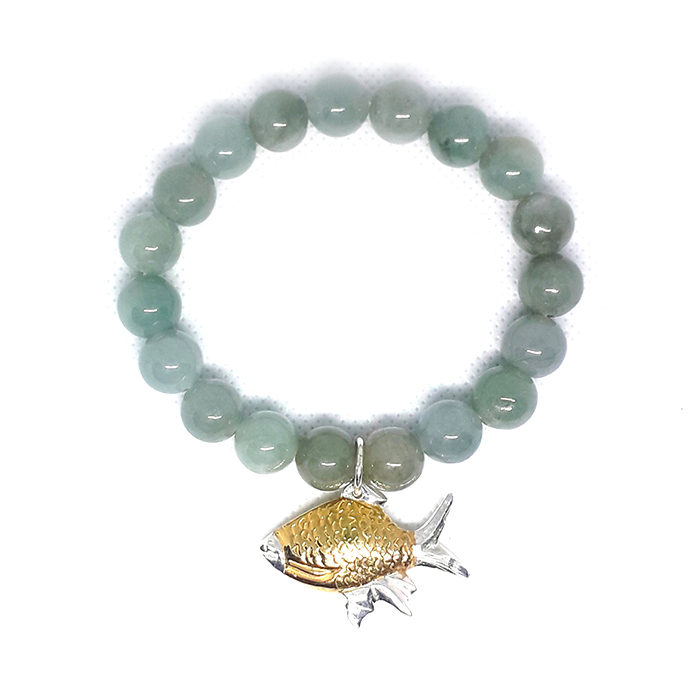 BL-207 สร้อยข้อมมือปลาตะเพียน Jade&Silver @ 5 cm. GREEN 1 BL-207
