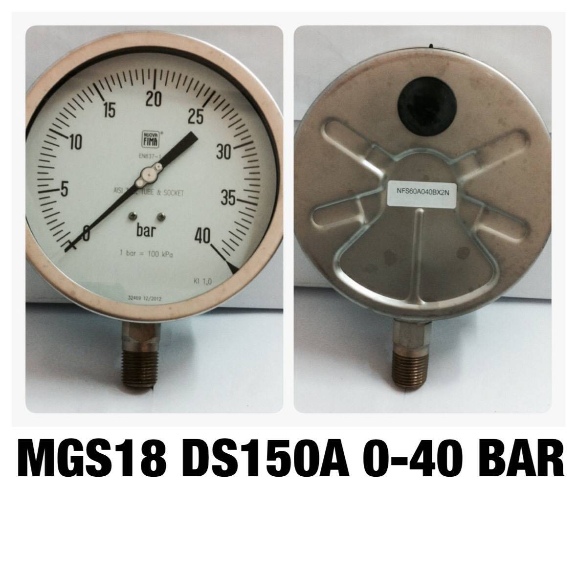 6 นิ้ว 0-40 BAR ออกล่าง เกลียว 1/2" NPT สแตนเลส (แบบแห้ง)