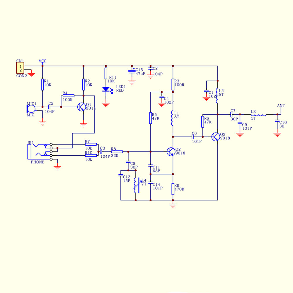 เครื่องส่ง FM / ไมค์ลอย 3 ทรานซิสเตอร์ มีไมค์ในตัว (ยังไม่ได้บัดกรี)