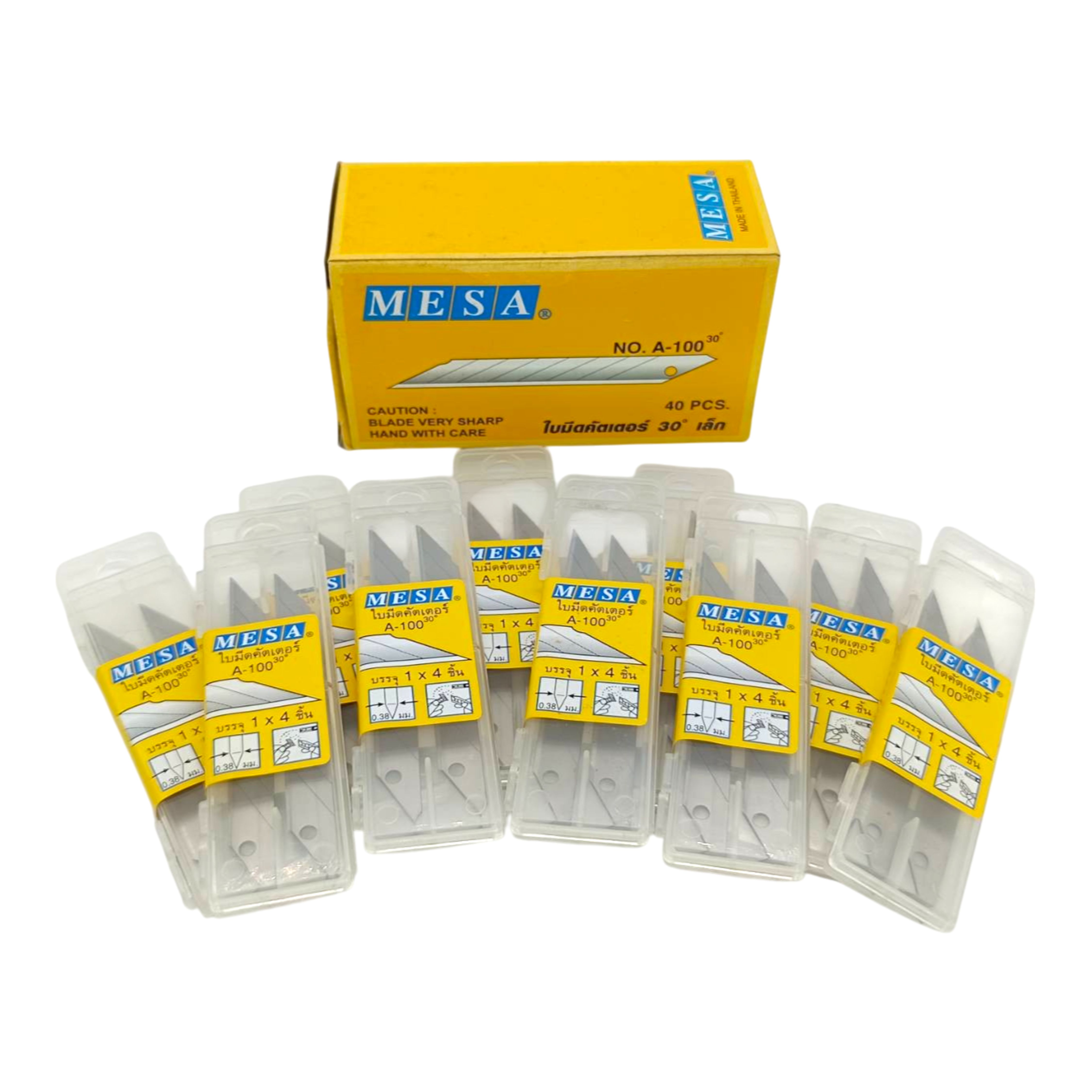 ใบมีดคัตเตอร์เล็ก MESA รุ่น A-100 30 องศา 1 กล่อง (1 กล่อง 10 หลอด,40ใบ)