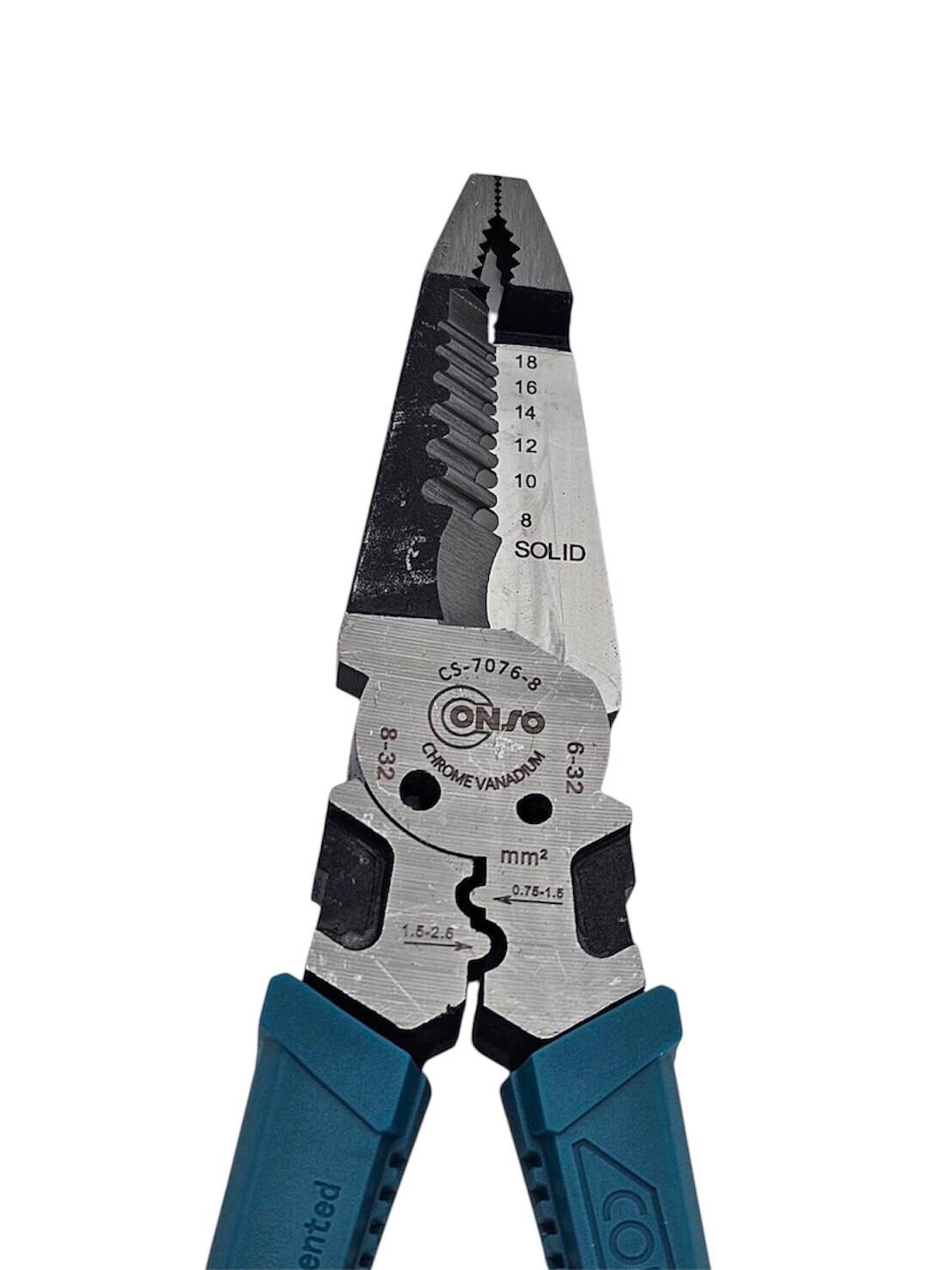 คีมช่างไฟฟ้าปากมนพร้อมย้ำสาย CS-7076-8 CONSO