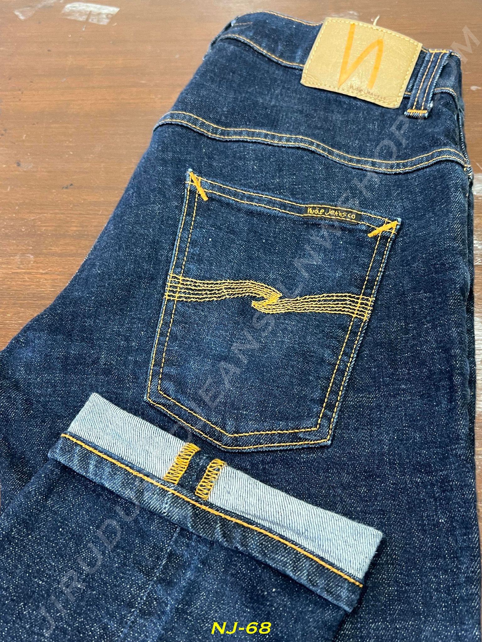 68. Nudie มือสอง - Thin Finn - Dry Twill เอว 32 ยาว 27 ทรงเดฟ ผ้าดิบผสมผ้ายืด 11oz.