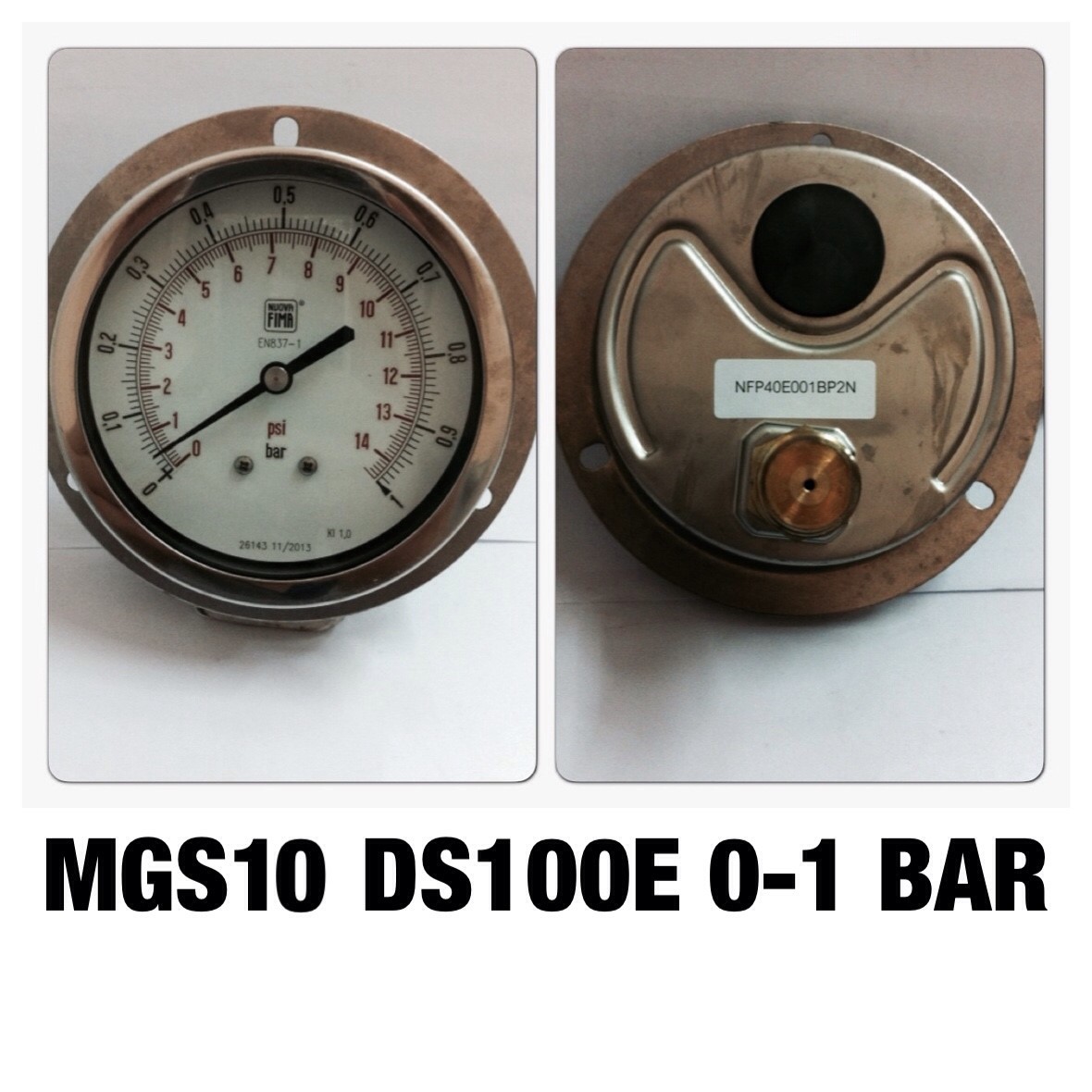 4 นิ้ว 0-1BAR (0-14PSI) ออกหลัง มีปีก 1/2" ทองเหลือง NPT