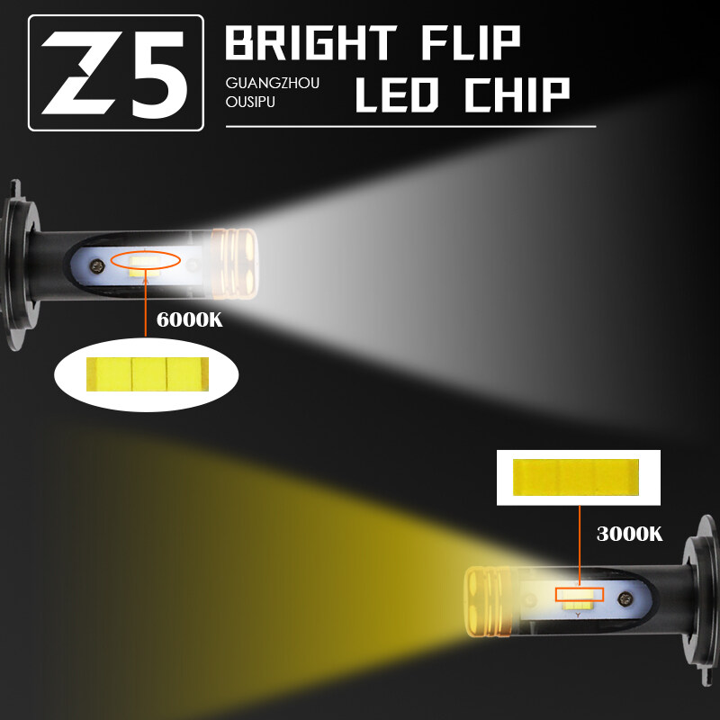 หลอดไฟ 3 สี เปลี่ยนสีได้ในตัว รุ่น Z5 ไฟหน้า ไฟตัดหมอก H4 H11 HB4 HB3