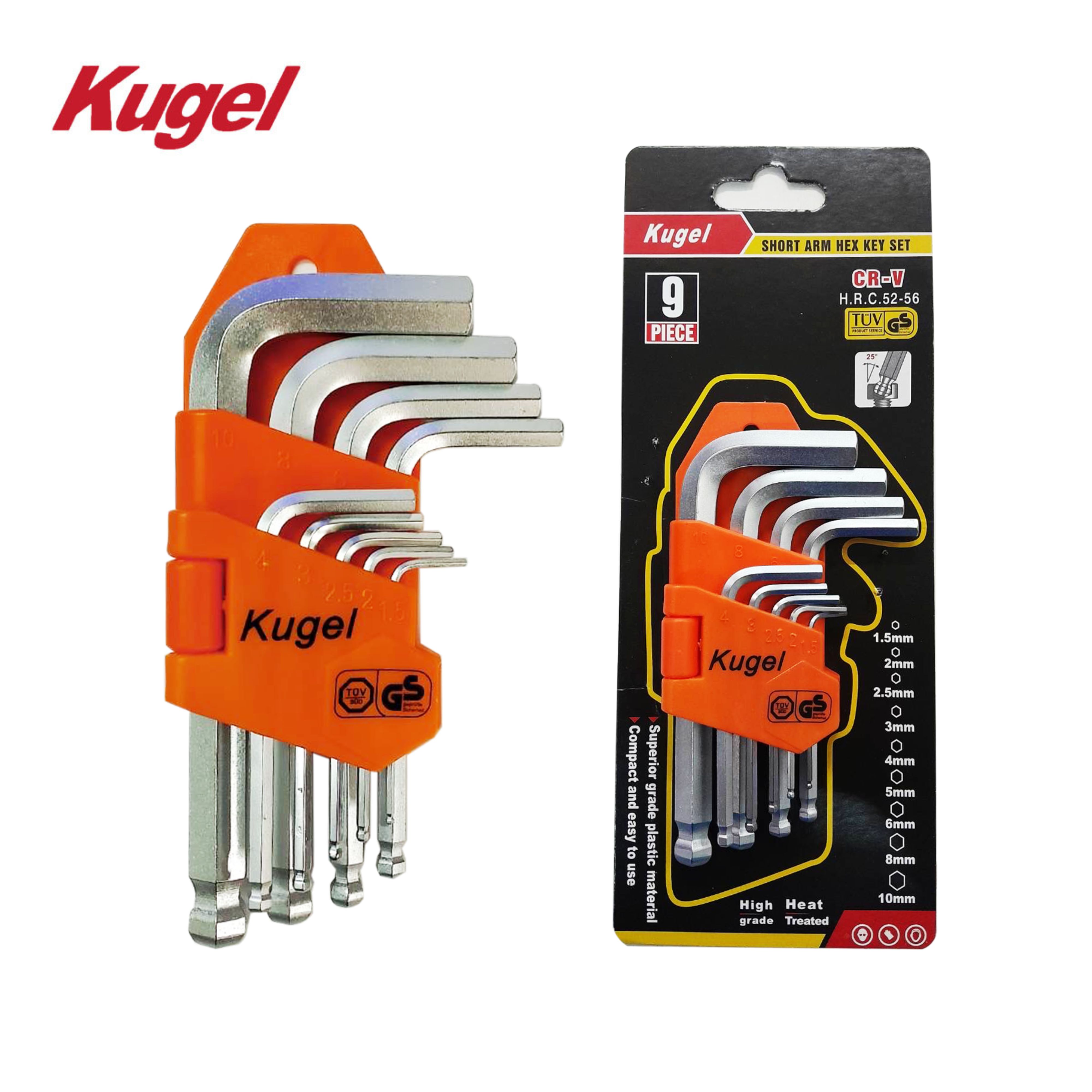 ชุดหกเหลี่ยมตัวสั้น มิล ประแจหกเหลี่ยมหัวบอล 9 ตัวชุด ขนาด 1.5-10mm KUGEL