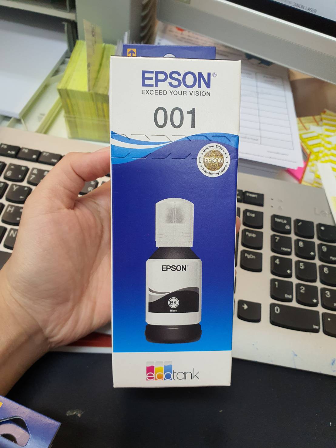 น้ำหมึกปริ้นเตอร์แท้ EPSON เบอร์ 001 BK (สีดำ)