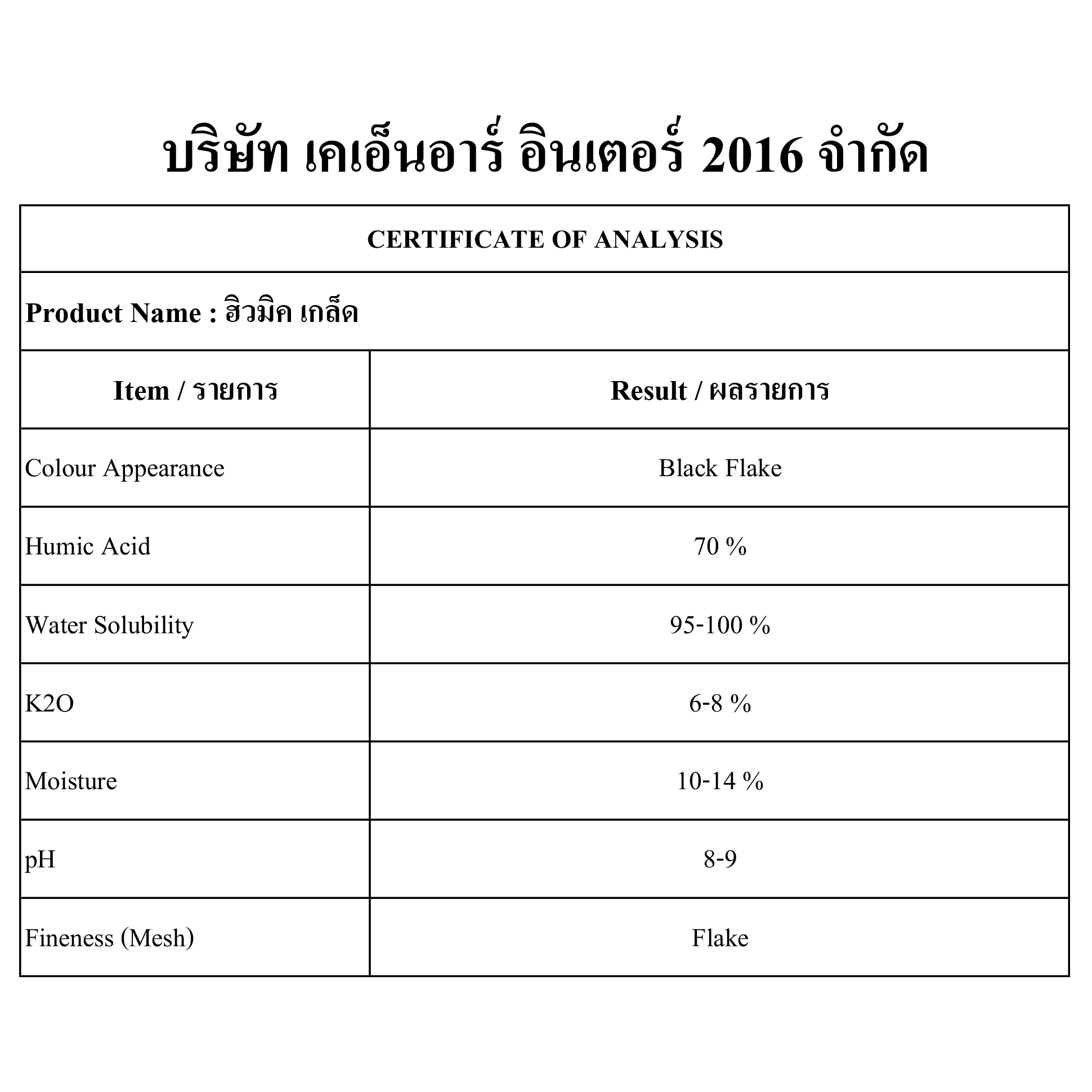 ฮิวมิค เกล็ด ( Humic ) กระสอบ 25 KG.
