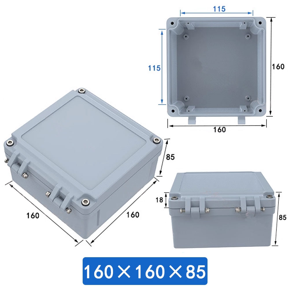 กล่องอลูมิเนียมกันน้ำ IP66 สีเทา ขนาด 160 X 160 X 85 มม. มีบานพับ