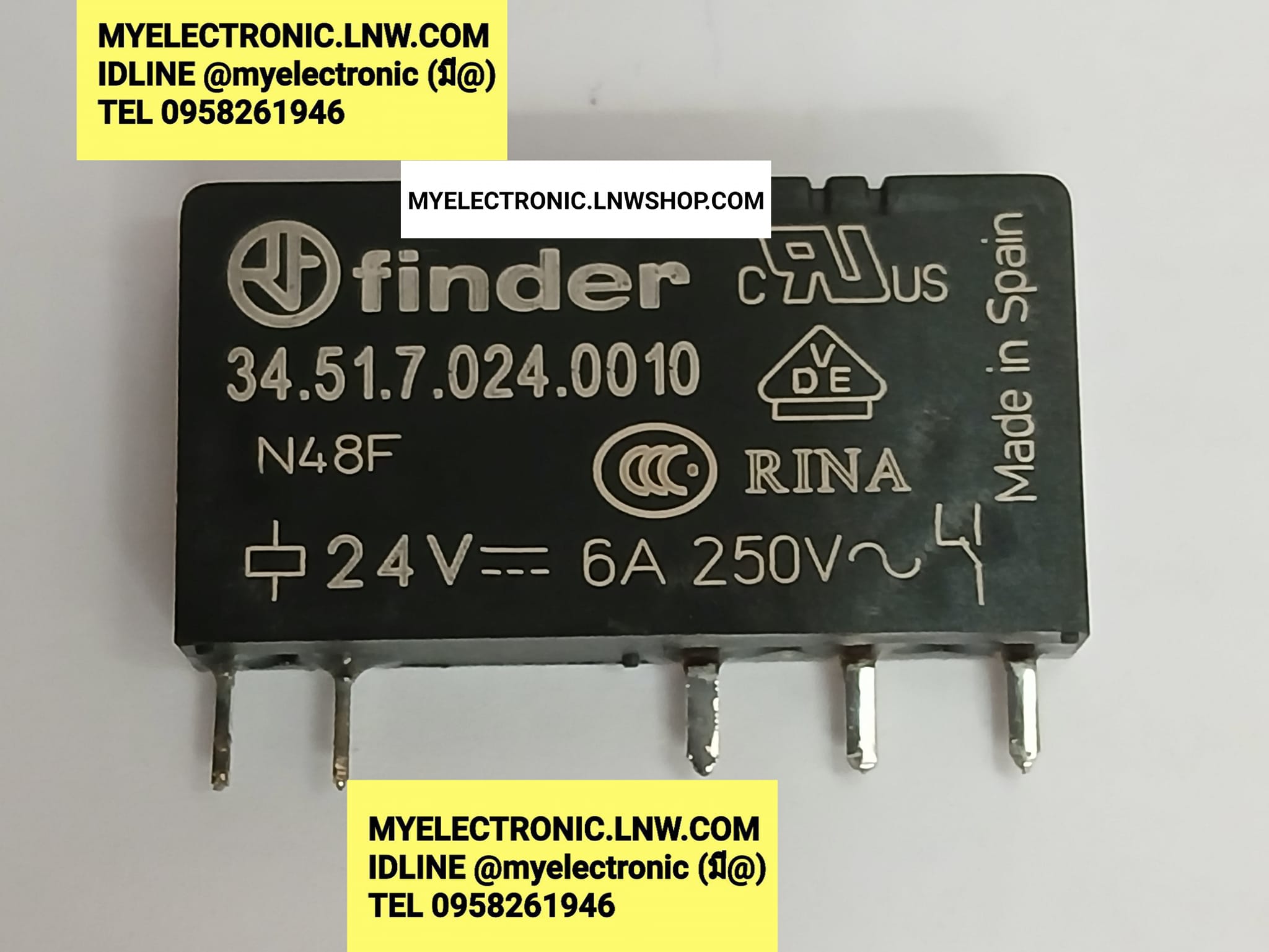 ขาย 34.51.7.024.0100 รีเลย์ RELAY 24V5ขา ตัวสีดำ 5ขา 6A250V ยี่ห้อ FINDER ราคา ตัวละ . . . . . หน่วย บาท