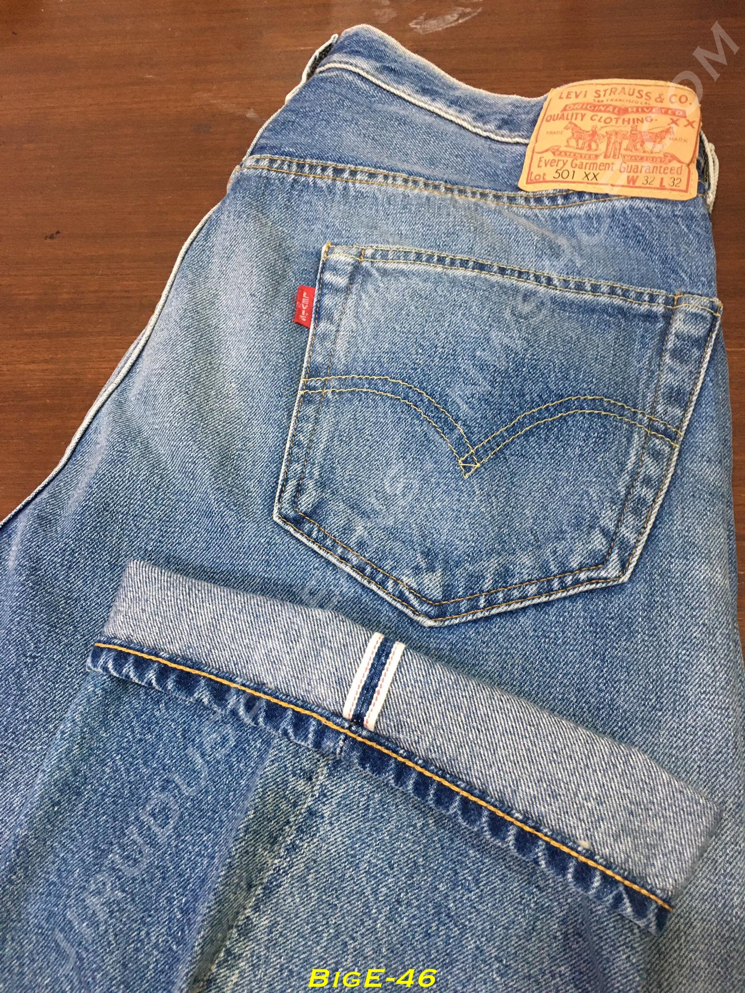 46. ใหม่ - Levi’ LVC 501XX 1955 BigE ริมแดง ฟอกซีด เอว 35 ยาว 32 Sample Garment Made in Turkey