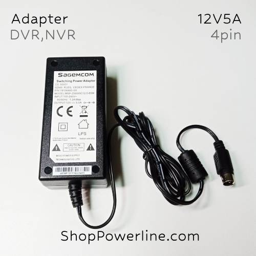 อะแดปเตอร์ Adapter DVR,NVR 12V 5A (4Pin)(Dual Pin Top+, Buttom-) Sagemcom