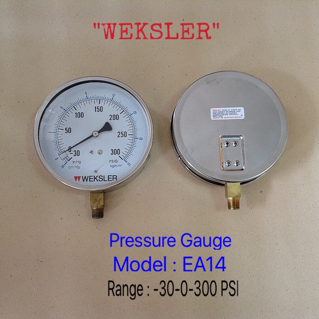 "WEKSLER" 4.5 นิ้ว EA14 -30-0-300PSIG/-76-0-21KG/CM2 ออกล่าง 1/4" ทองเหลือง NPT